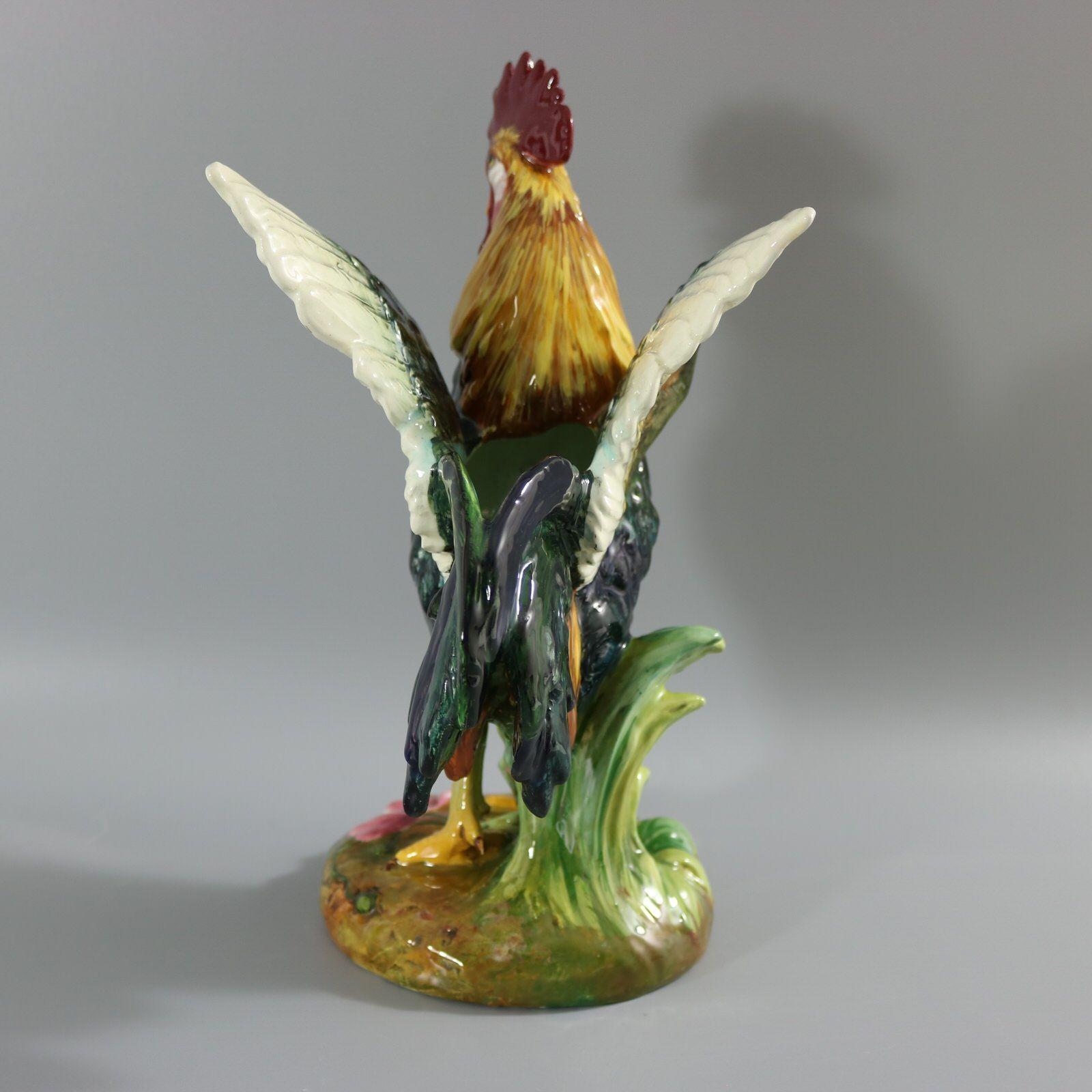 Rare Delphin Massier Majolica Crowing Rooster Figural Vase For Sale 2