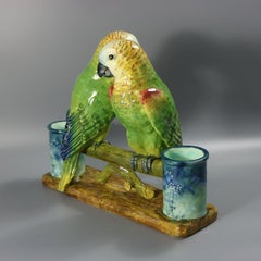 Rare Delphin Massier Parrots Figural Vase