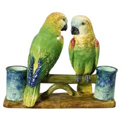Rare Delphin Massier Parrots Figural Vase