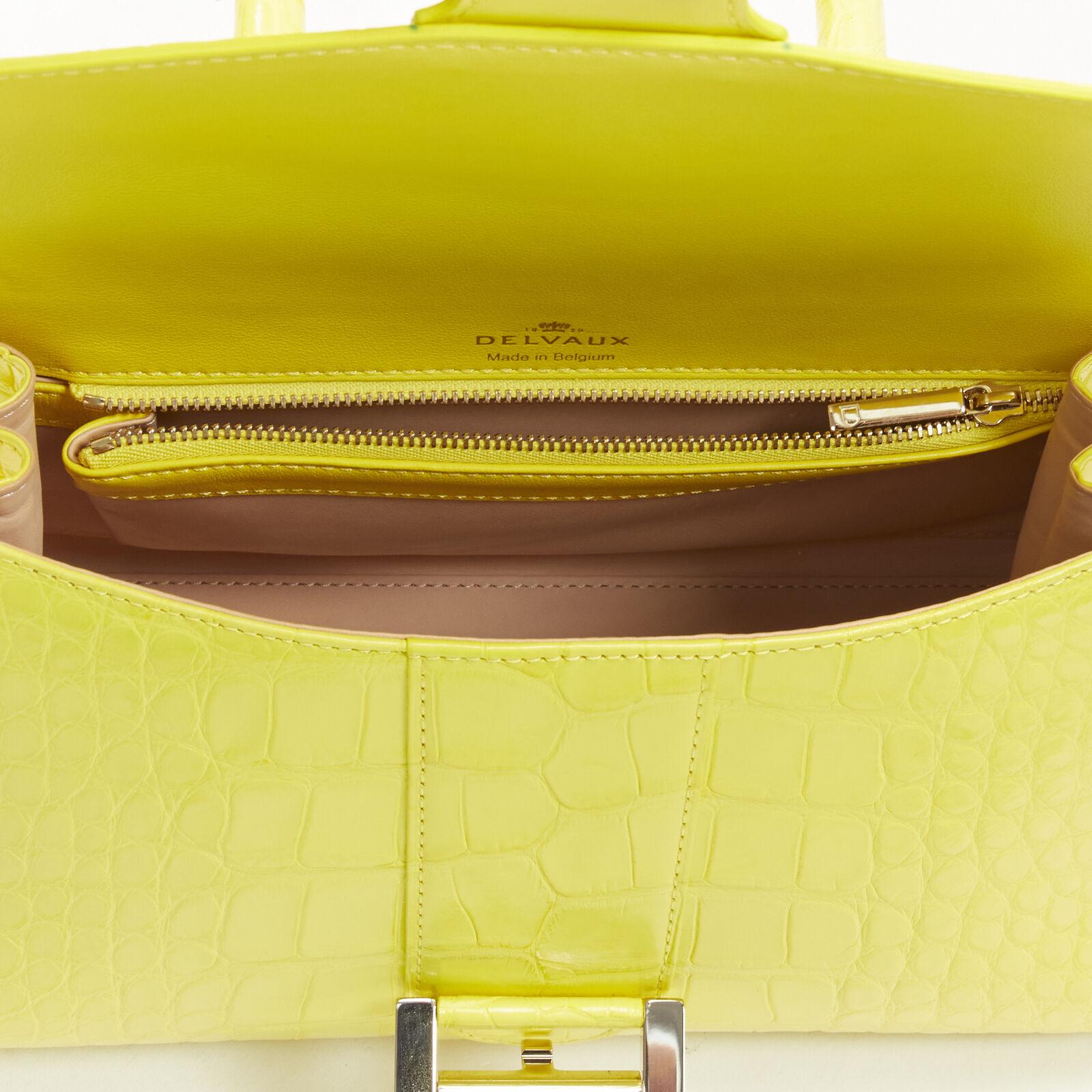 rare DELVAUX Brilliant E/W PM Sunshine Citron yellow croc crossbody satchel bag For Sale 6