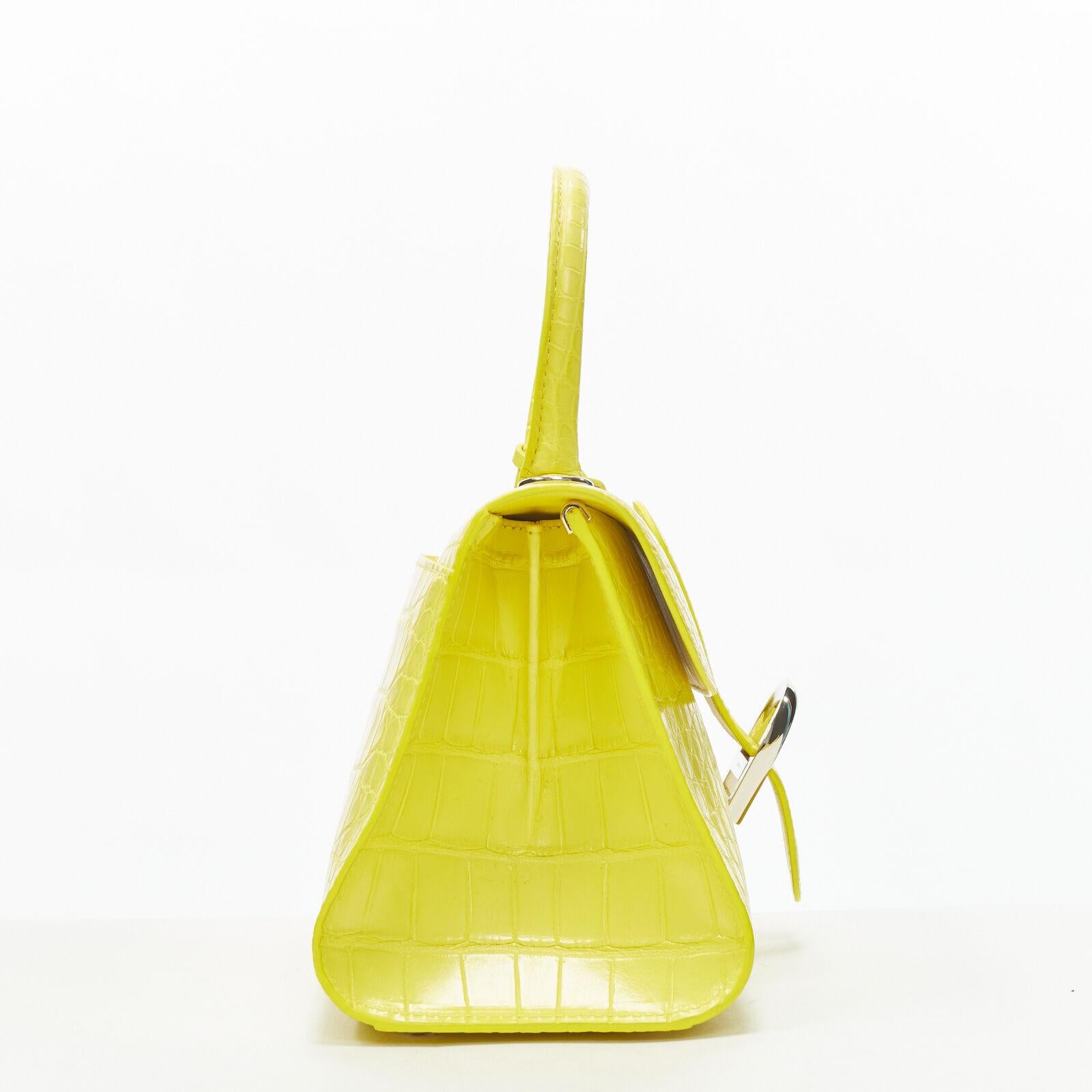 Women's rare DELVAUX Brilliant E/W PM Sunshine Citron yellow croc crossbody satchel bag