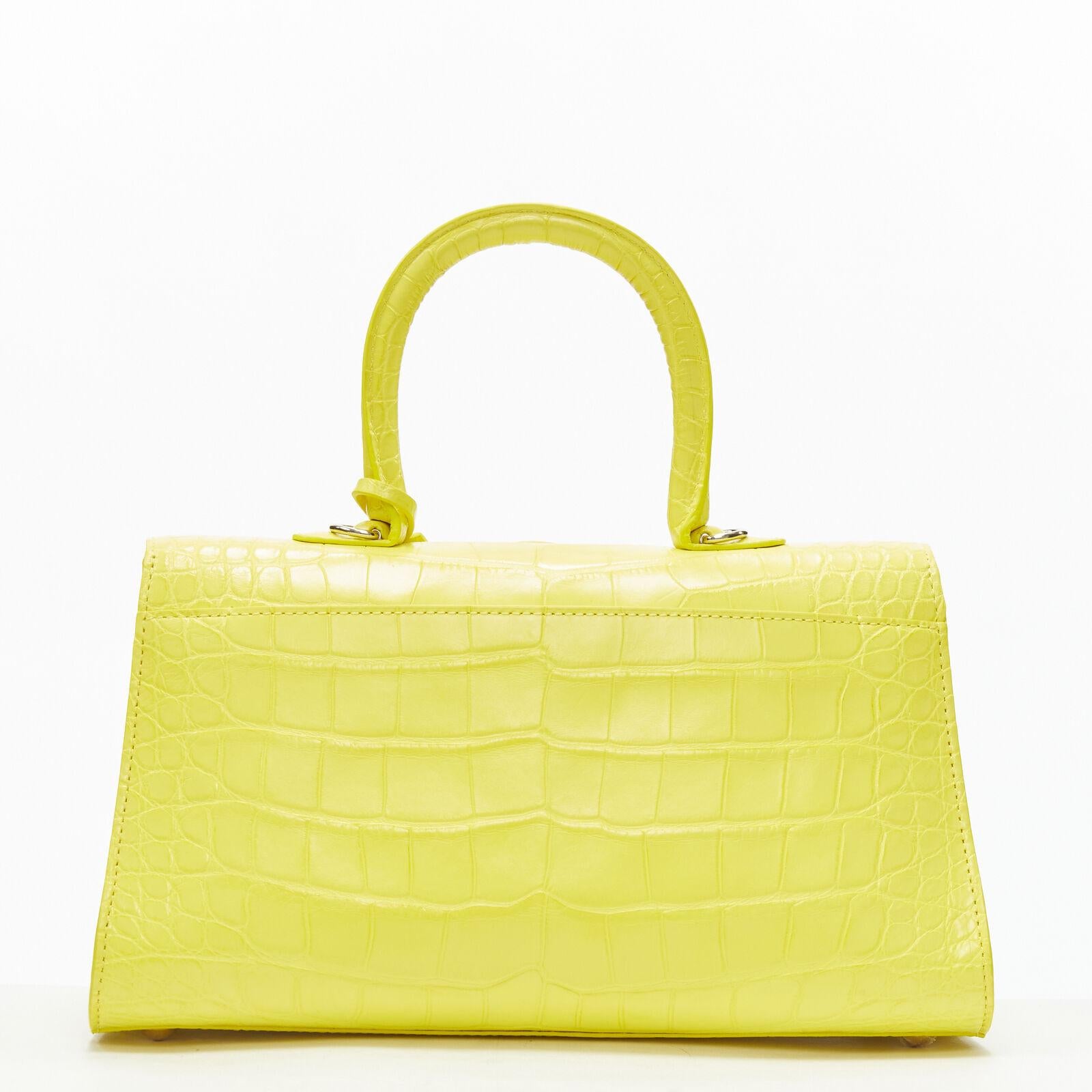 rare DELVAUX Brilliant E/W PM Sunshine Citron yellow croc crossbody satchel bag For Sale 1
