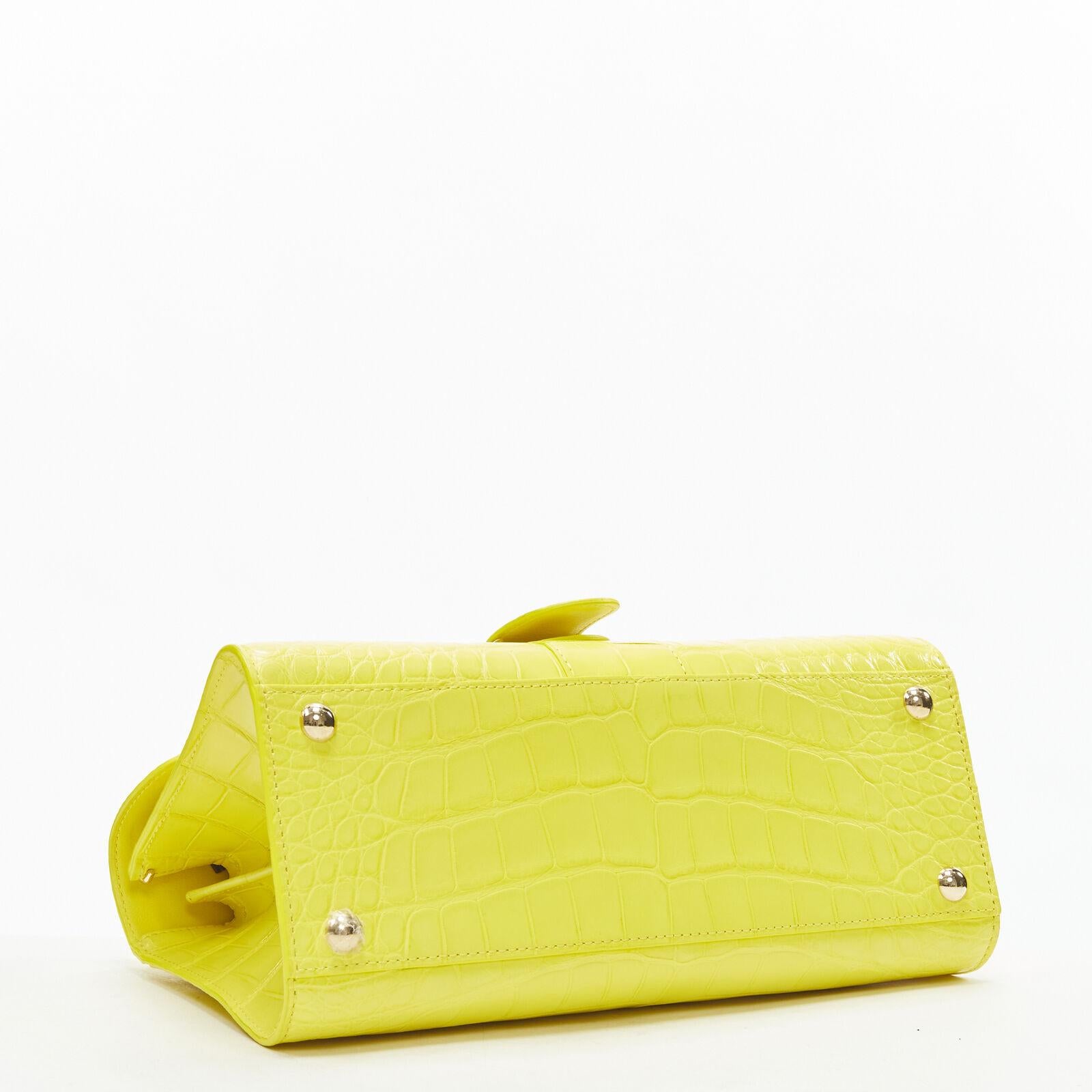 rare DELVAUX Brilliant E/W PM Sunshine Citron yellow croc crossbody satchel bag For Sale 2