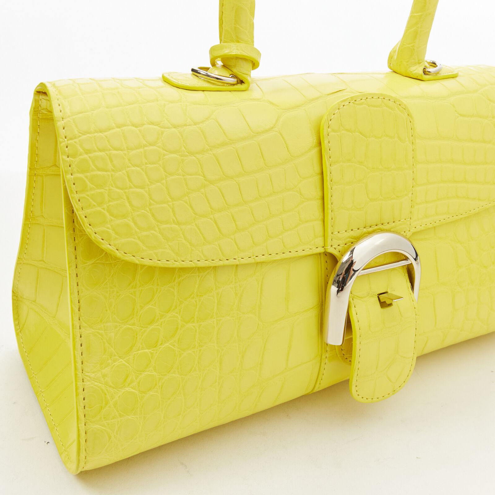 rare DELVAUX Brilliant E/W PM Sunshine Citron yellow croc crossbody satchel bag For Sale 3