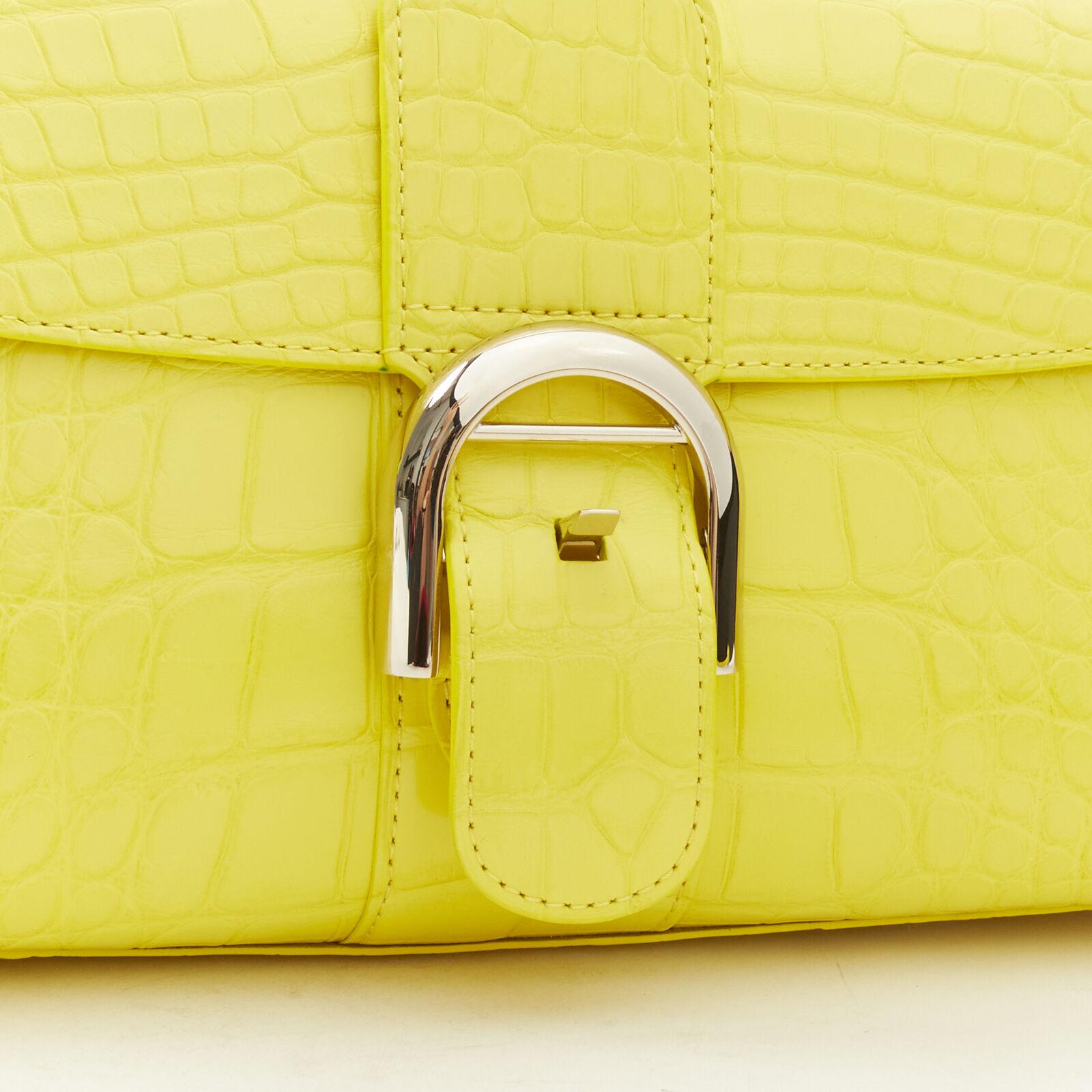 rare DELVAUX Brilliant E/W PM Sunshine Citron yellow croc crossbody satchel bag For Sale 4