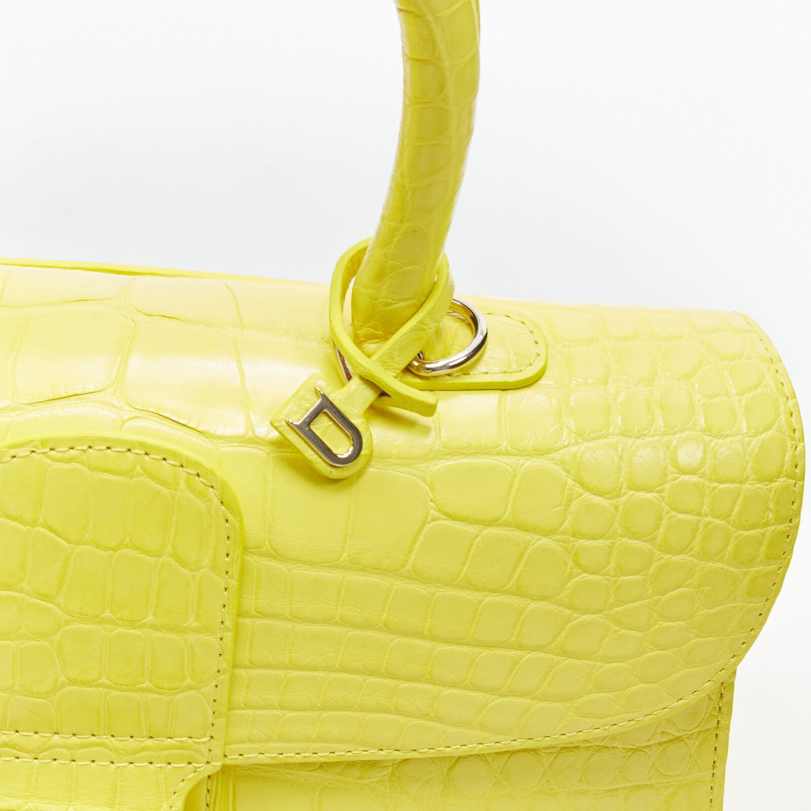 rare DELVAUX Brilliant E/W PM Sunshine Citron yellow croc crossbody satchel bag For Sale 5