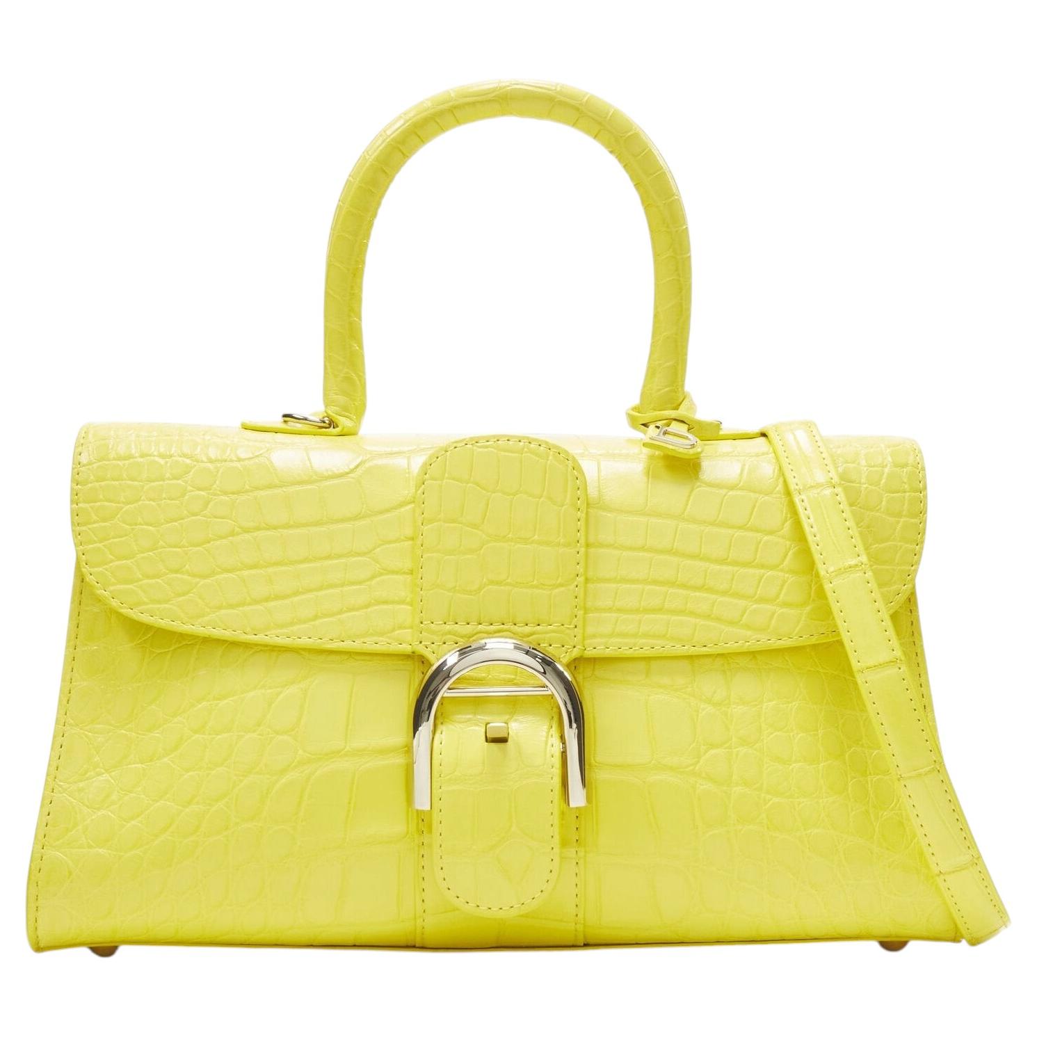 rare DELVAUX Brilliant PM Sunshine Citron yellow scaled leather crossbody bag For Sale