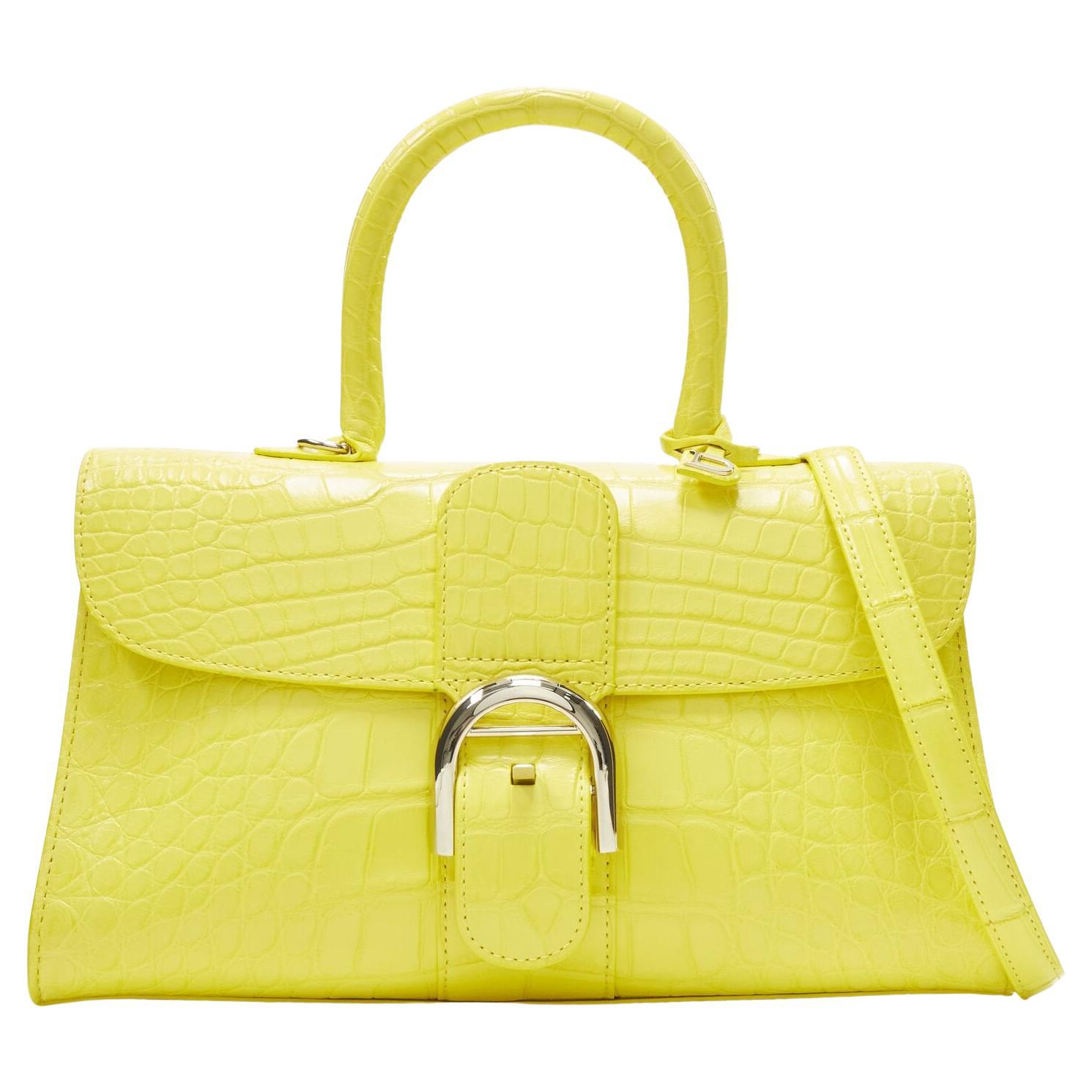 rare DELVAUX Brilliant PM Sunshine Citron yellow scaled leather crossbody bag
