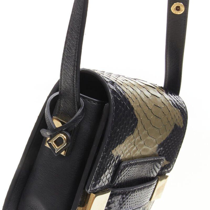 rara DELVAUX Le Madame negro oro pintado aerosol escamas cuero crossbody caja bolsa en venta 2