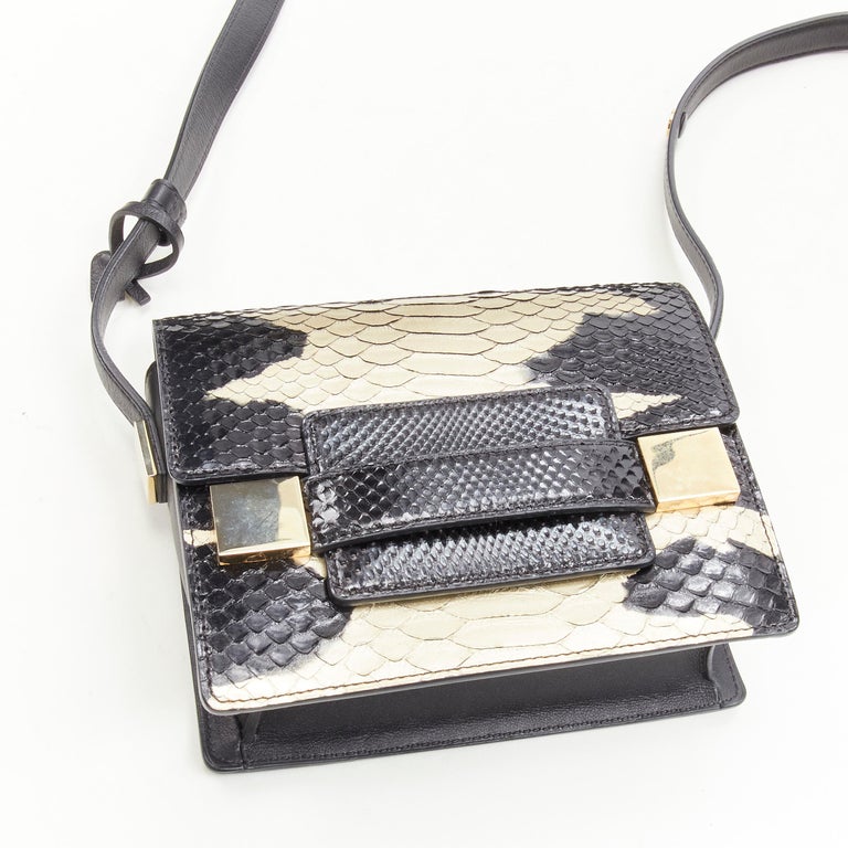 rare DELVAUX Le Madame black gold spray painted scaled leather crossbody  box bag For Sale at 1stDibs