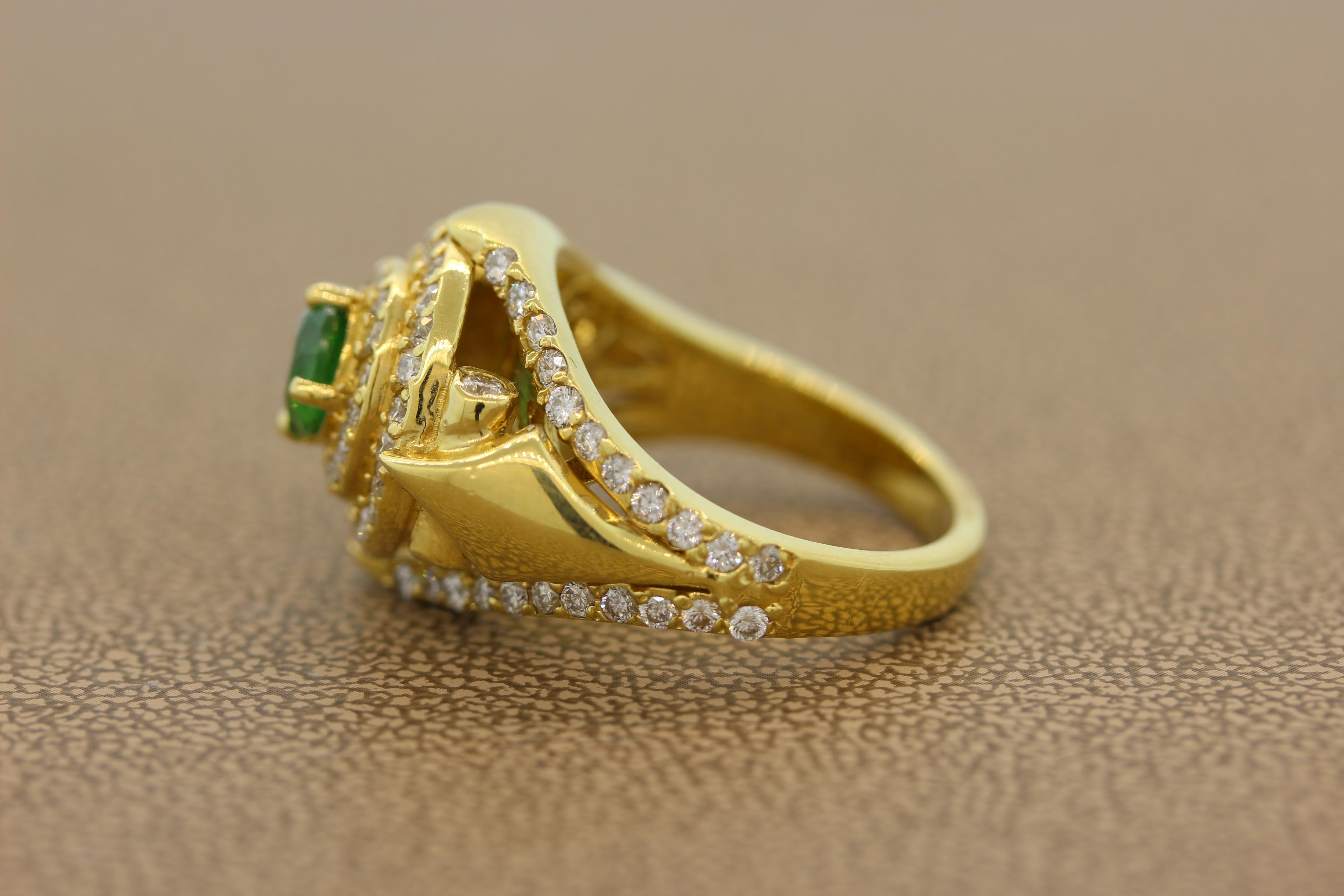 Round Cut Rare Demantoid Garnet Diamond Gold Ring For Sale