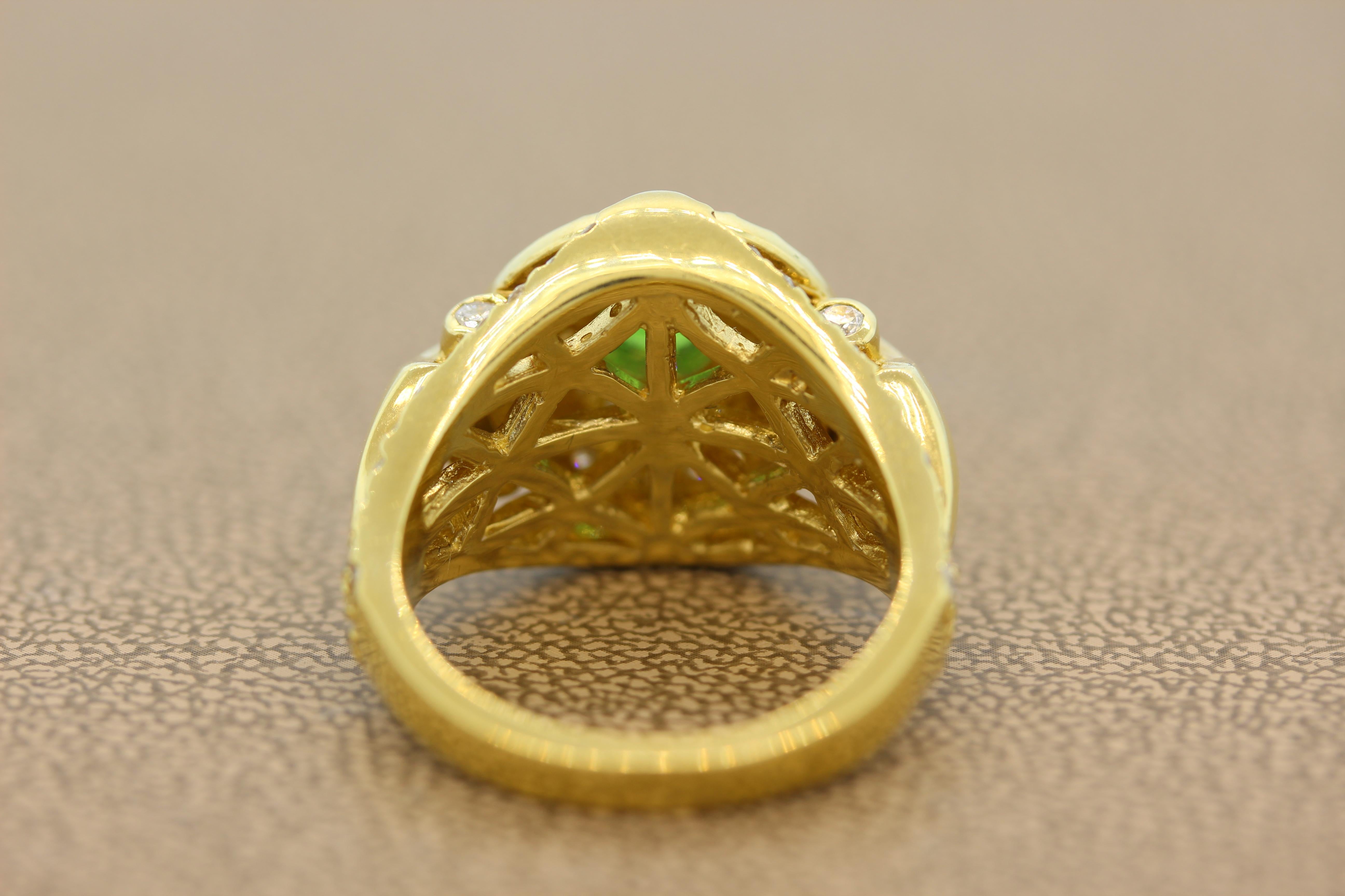 Women's or Men's Rare Demantoid Garnet Diamond Gold Ring For Sale