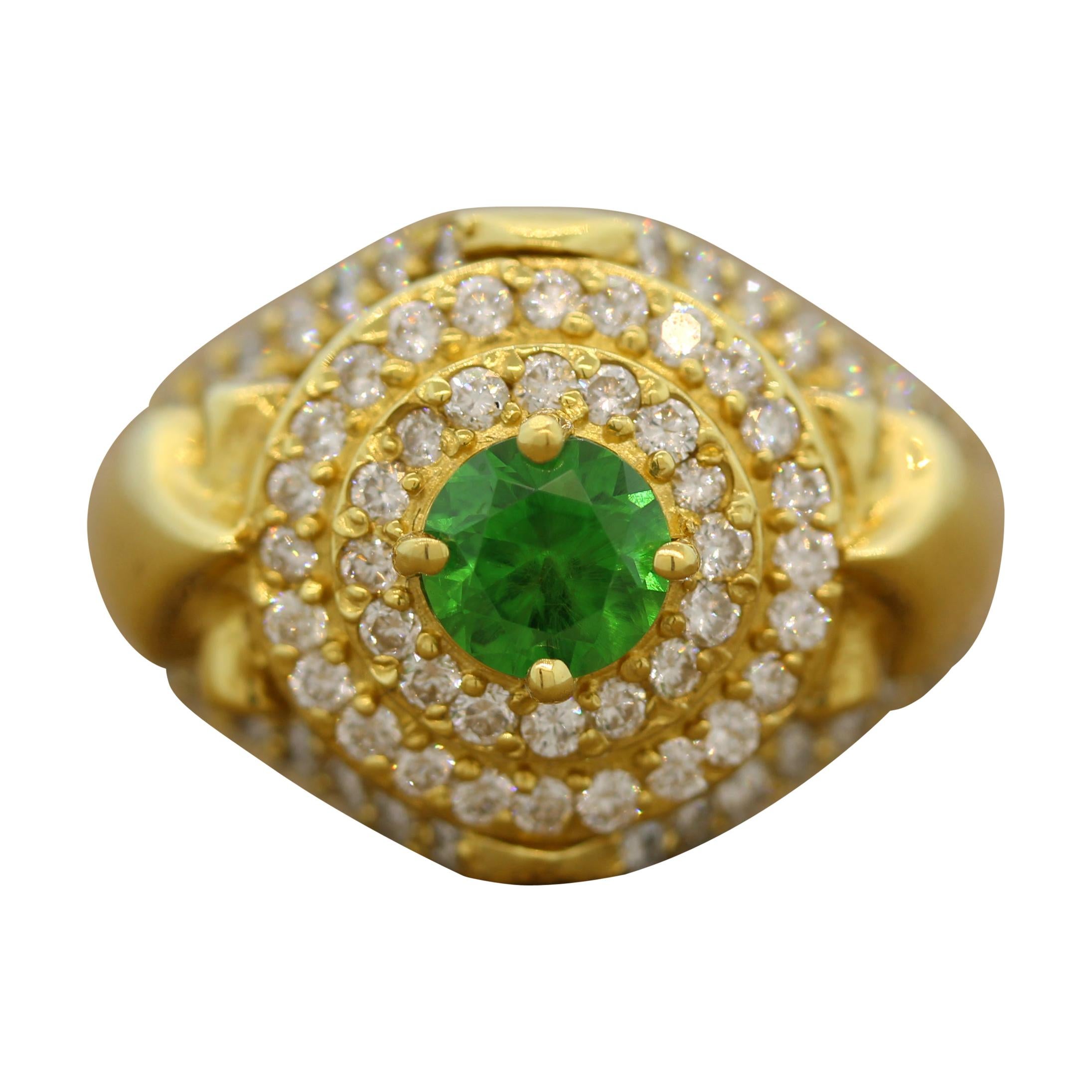 Rare Demantoid Garnet Diamond Gold Ring For Sale