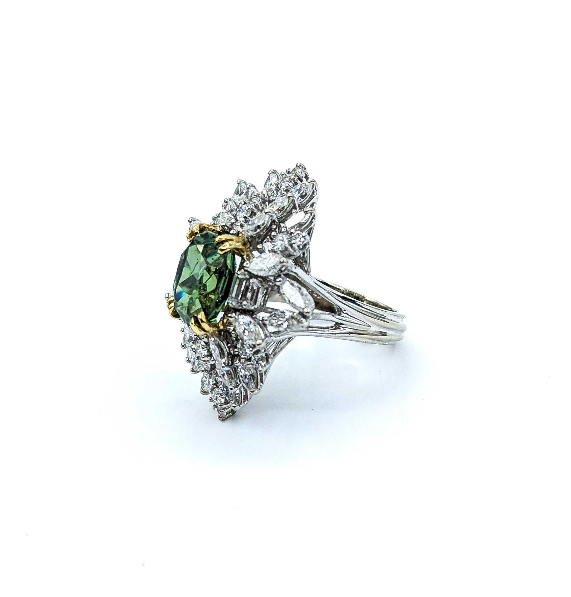 Rare Demantoid Garnet & Diamond Ring in 18k White Gold For Sale 4