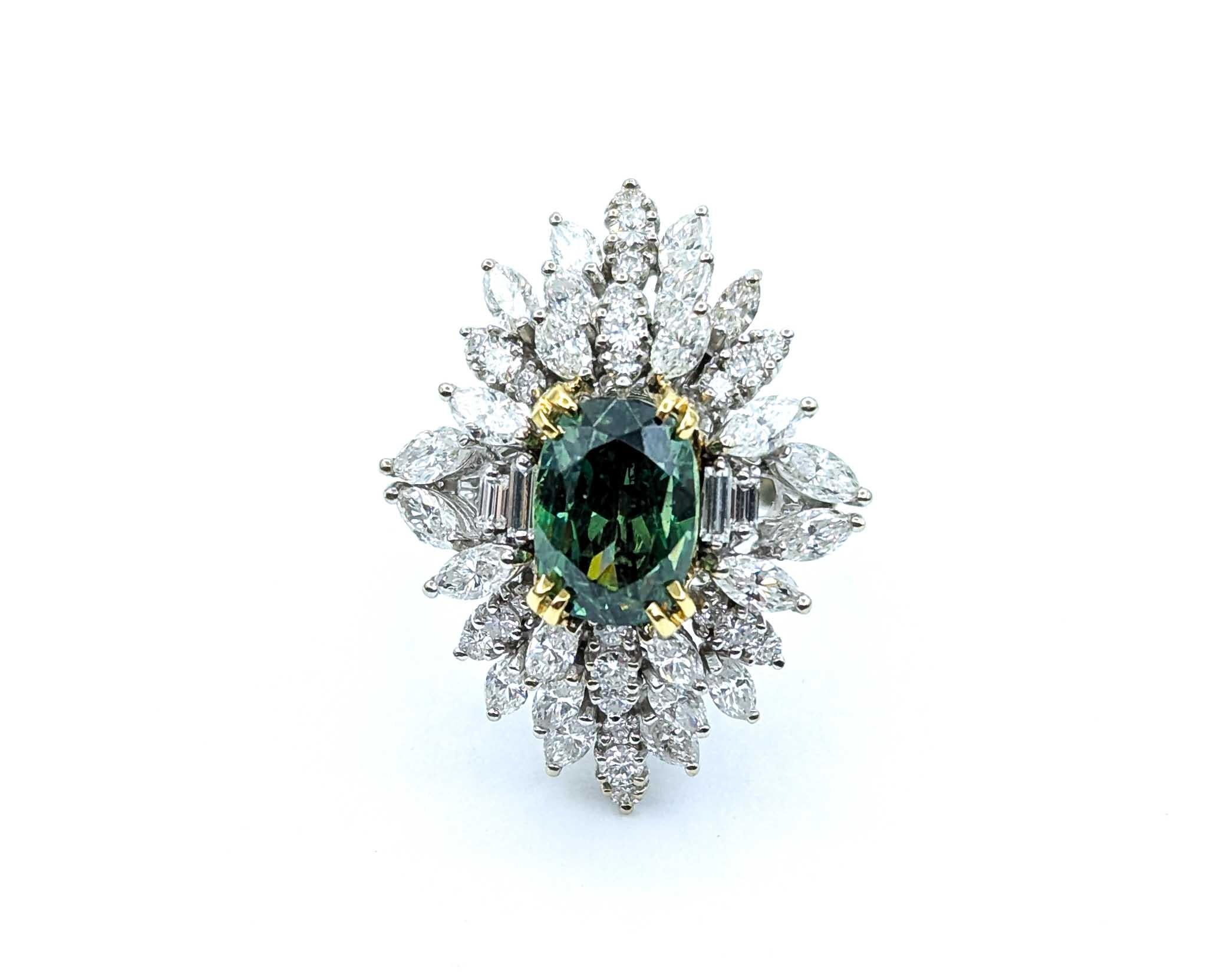 Rare Demantoid Garnet & Diamond Ring in 18k White Gold For Sale 5