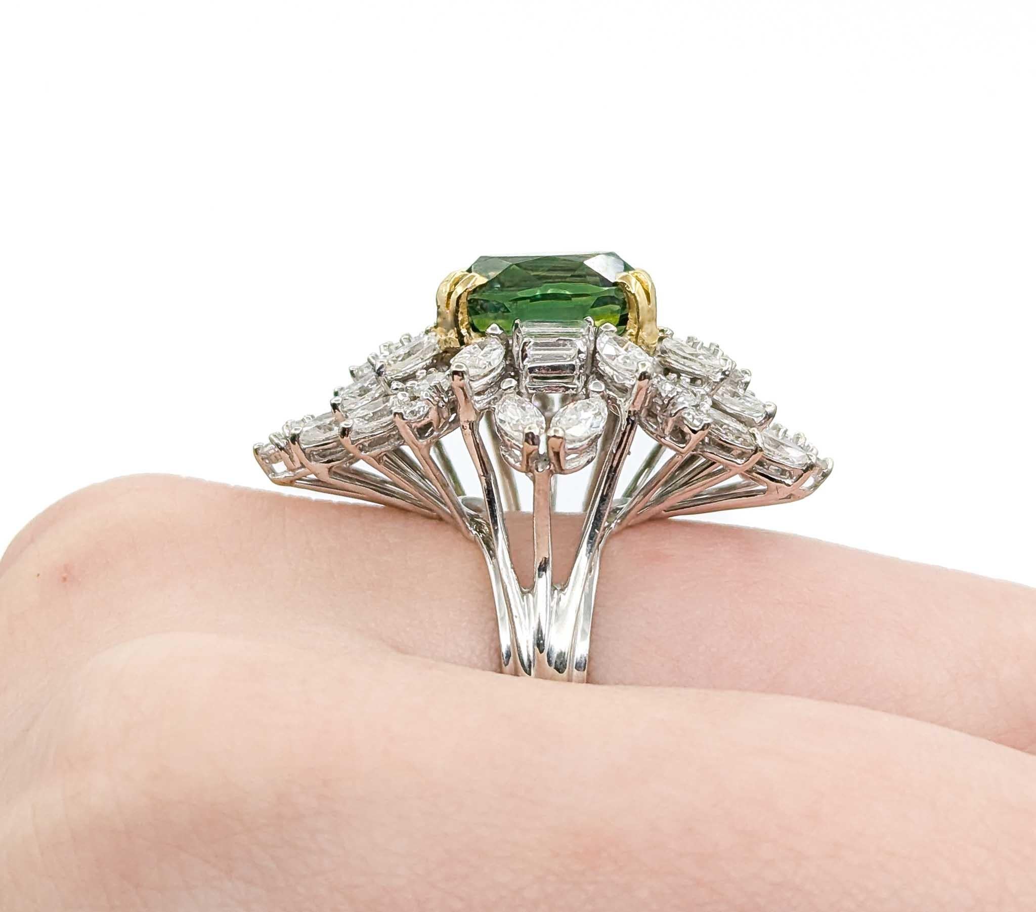 Contemporary Rare Demantoid Garnet & Diamond Ring in 18k White Gold For Sale