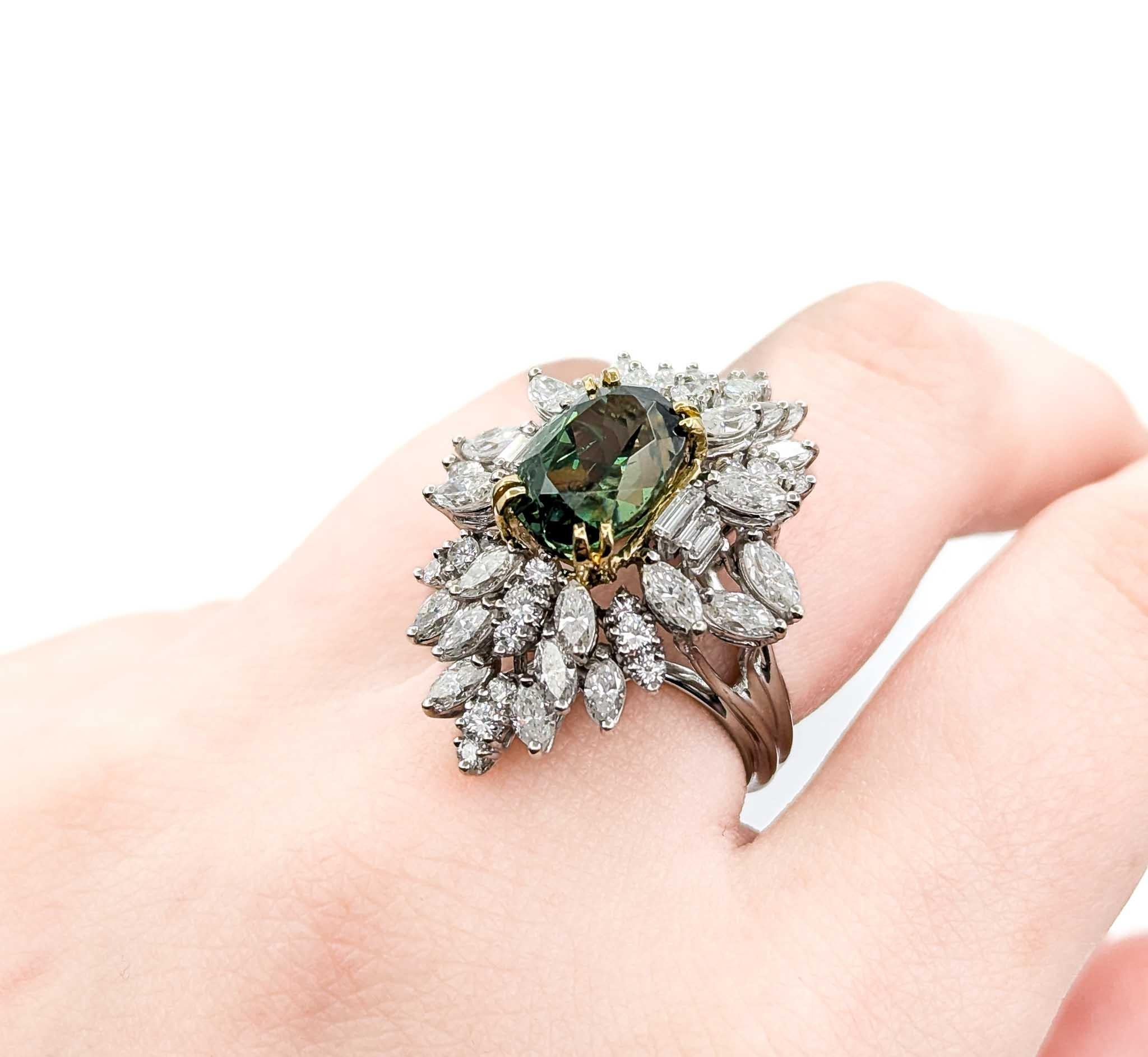 Oval Cut Rare Demantoid Garnet & Diamond Ring in 18k White Gold For Sale