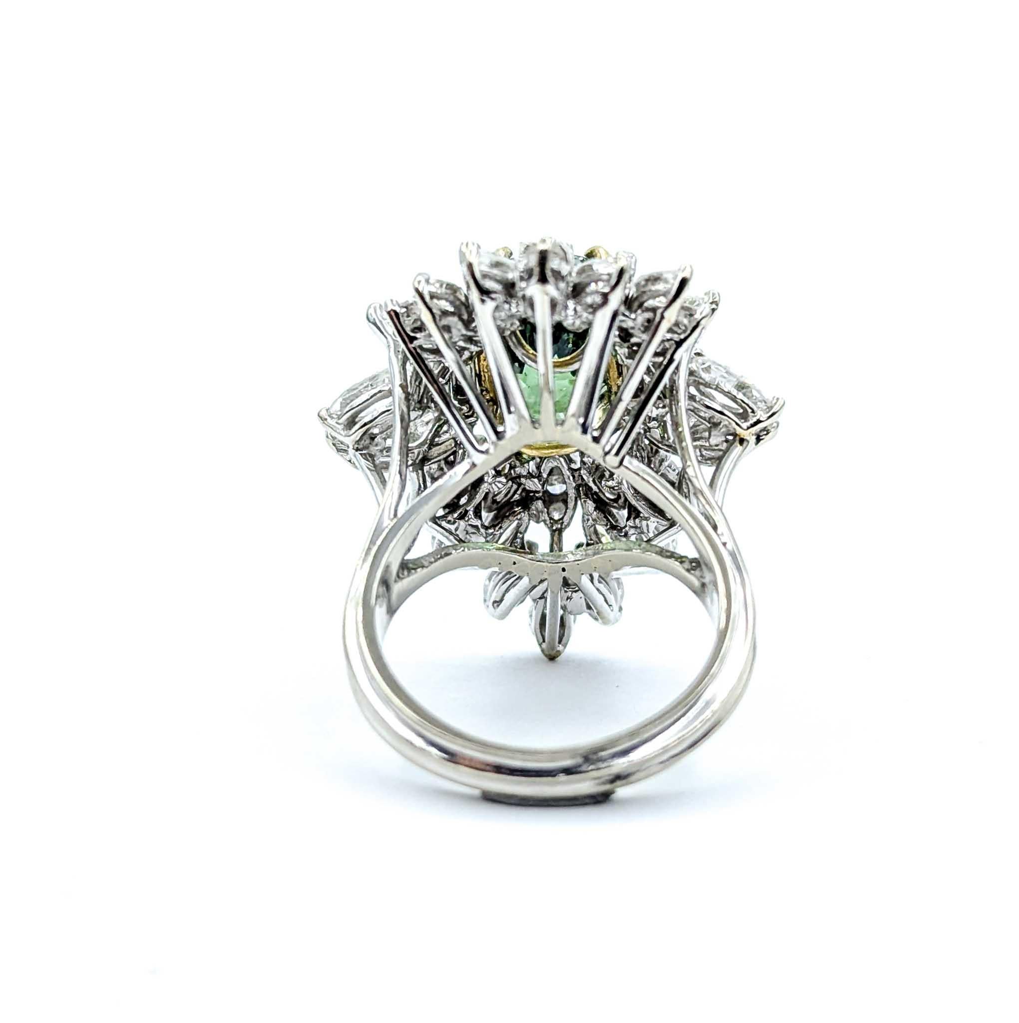 Women's Rare Demantoid Garnet & Diamond Ring in 18k White Gold For Sale