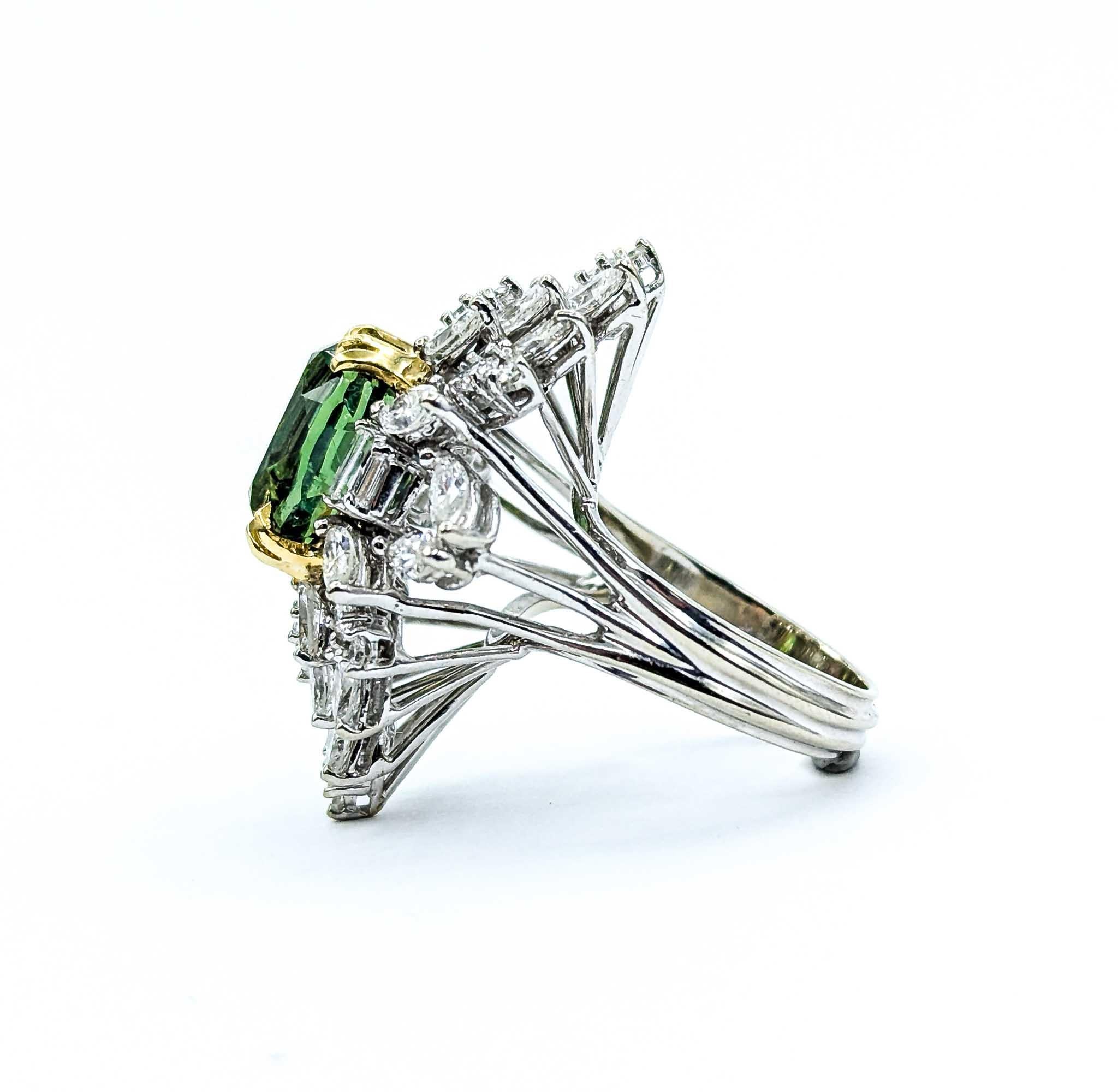 Rare Demantoid Garnet & Diamond Ring in 18k White Gold For Sale 1