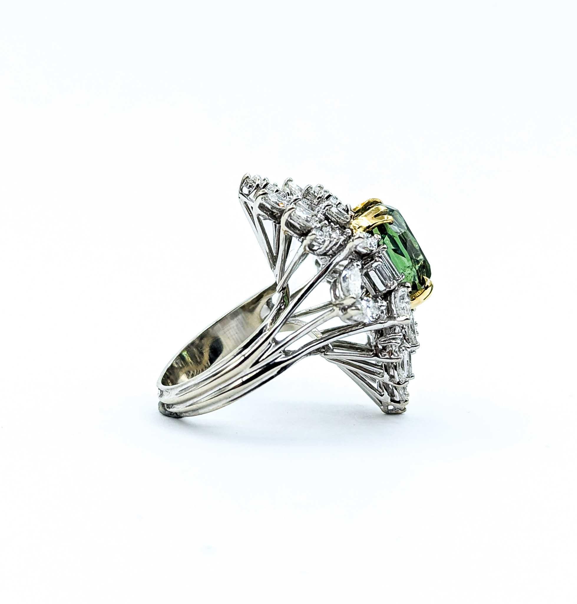Rare Demantoid Garnet & Diamond Ring in 18k White Gold For Sale 2