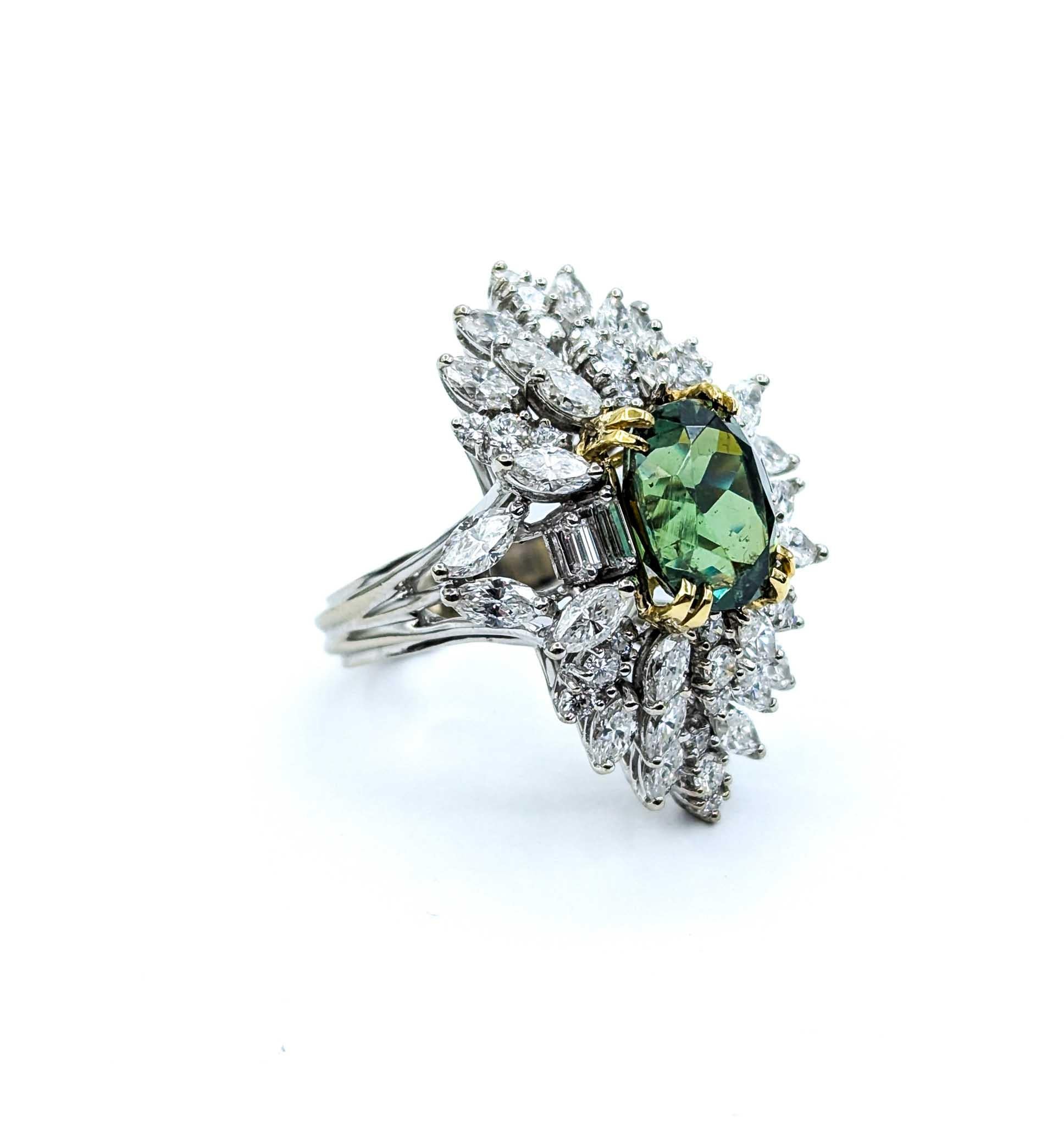 Rare Demantoid Garnet & Diamond Ring in 18k White Gold For Sale 3