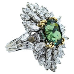 Rare Demantoid Garnet & Diamond Ring in 18k White Gold