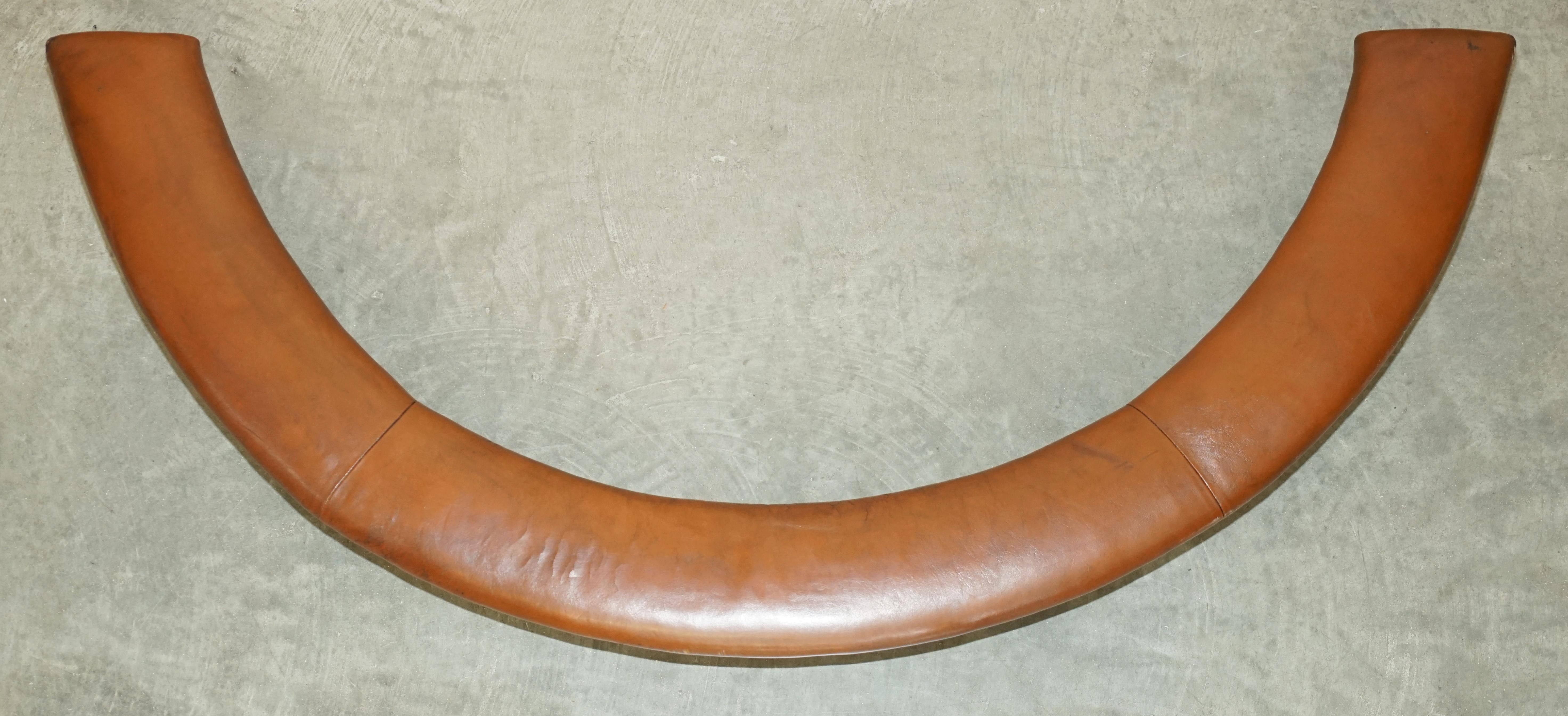 Hand-Crafted RARE DEMI LUNE ANTiQUE VICTORIAN BROWN LEATHER CLUB FENDER WITH PIERCED METAL For Sale