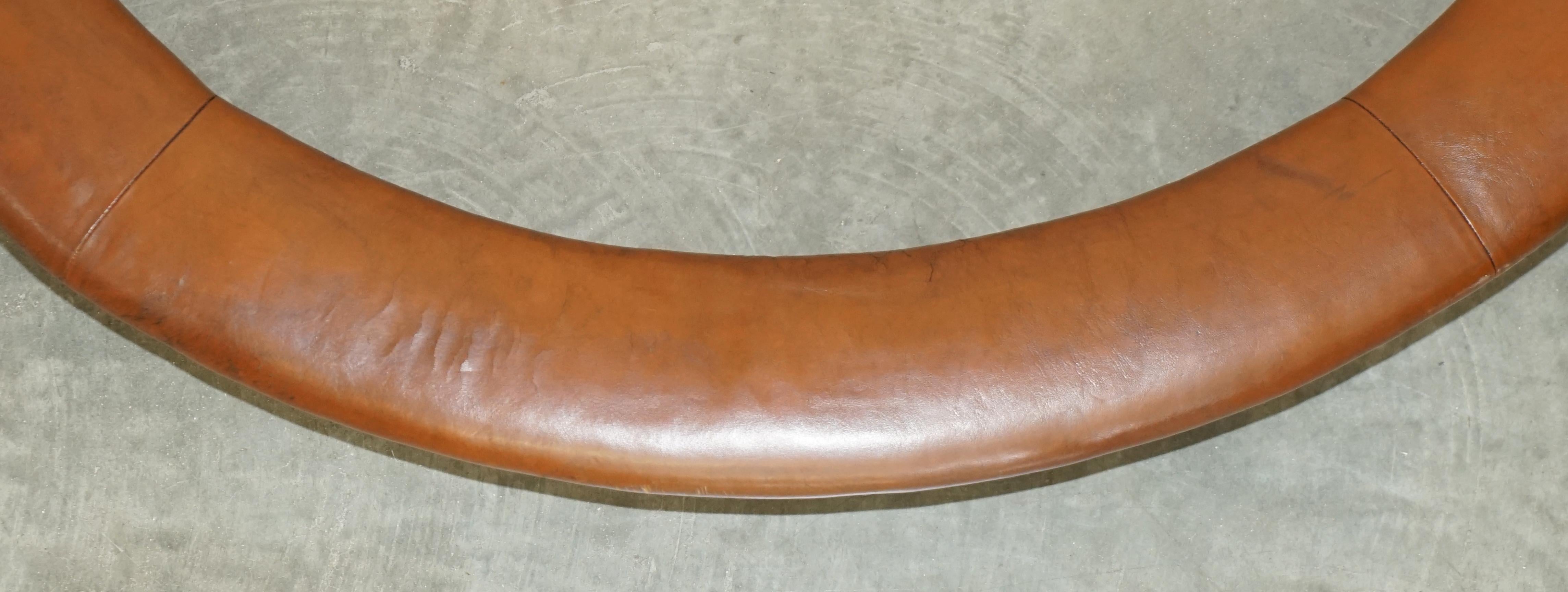 Metal RARE DEMI LUNE ANTiQUE VICTORIAN BROWN LEATHER CLUB FENDER WITH PIERCED METAL For Sale