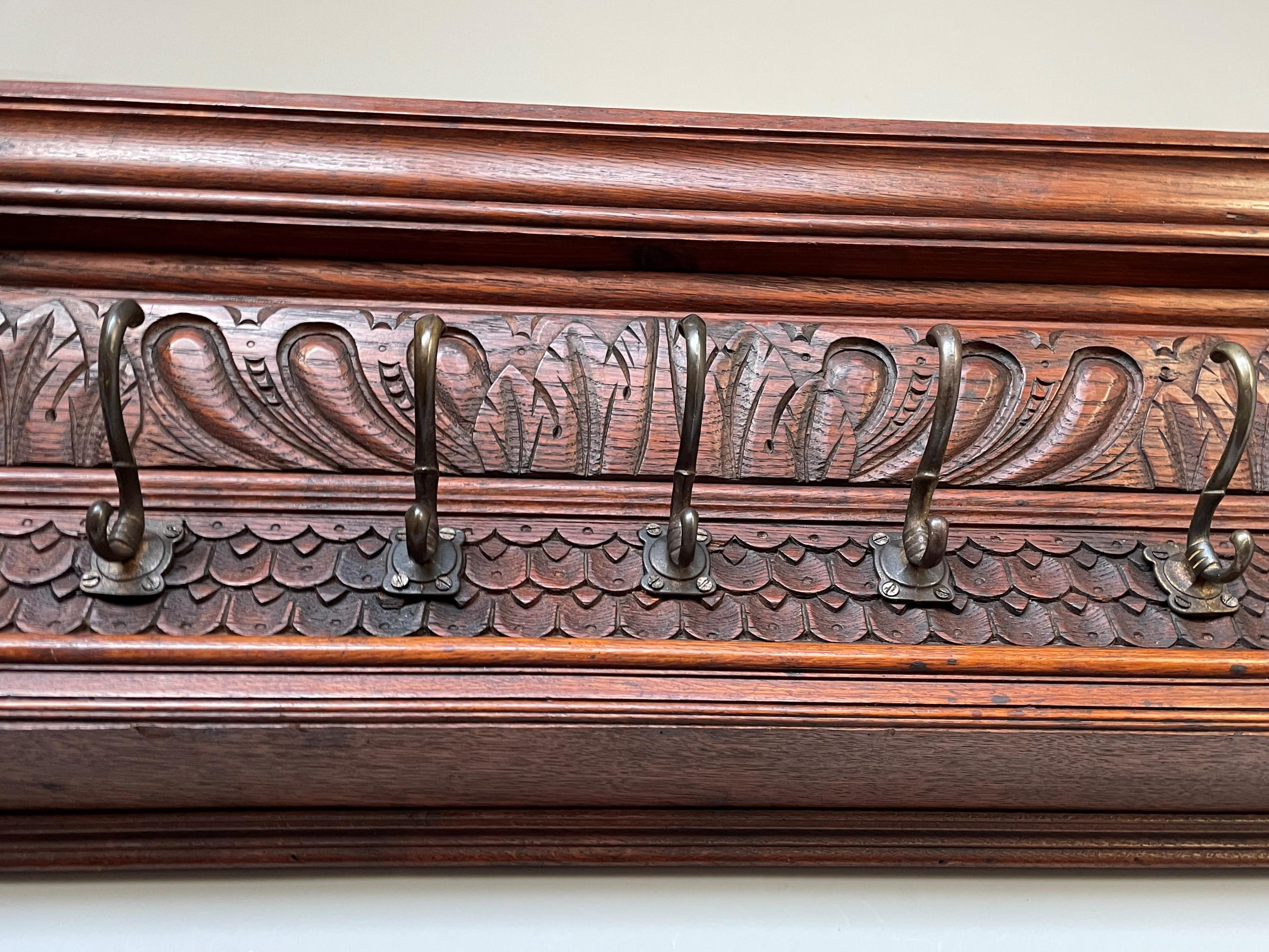 Rare Design 19th Century Renaissance Revival Wall Coat Rack W. Lion Sculptures 4