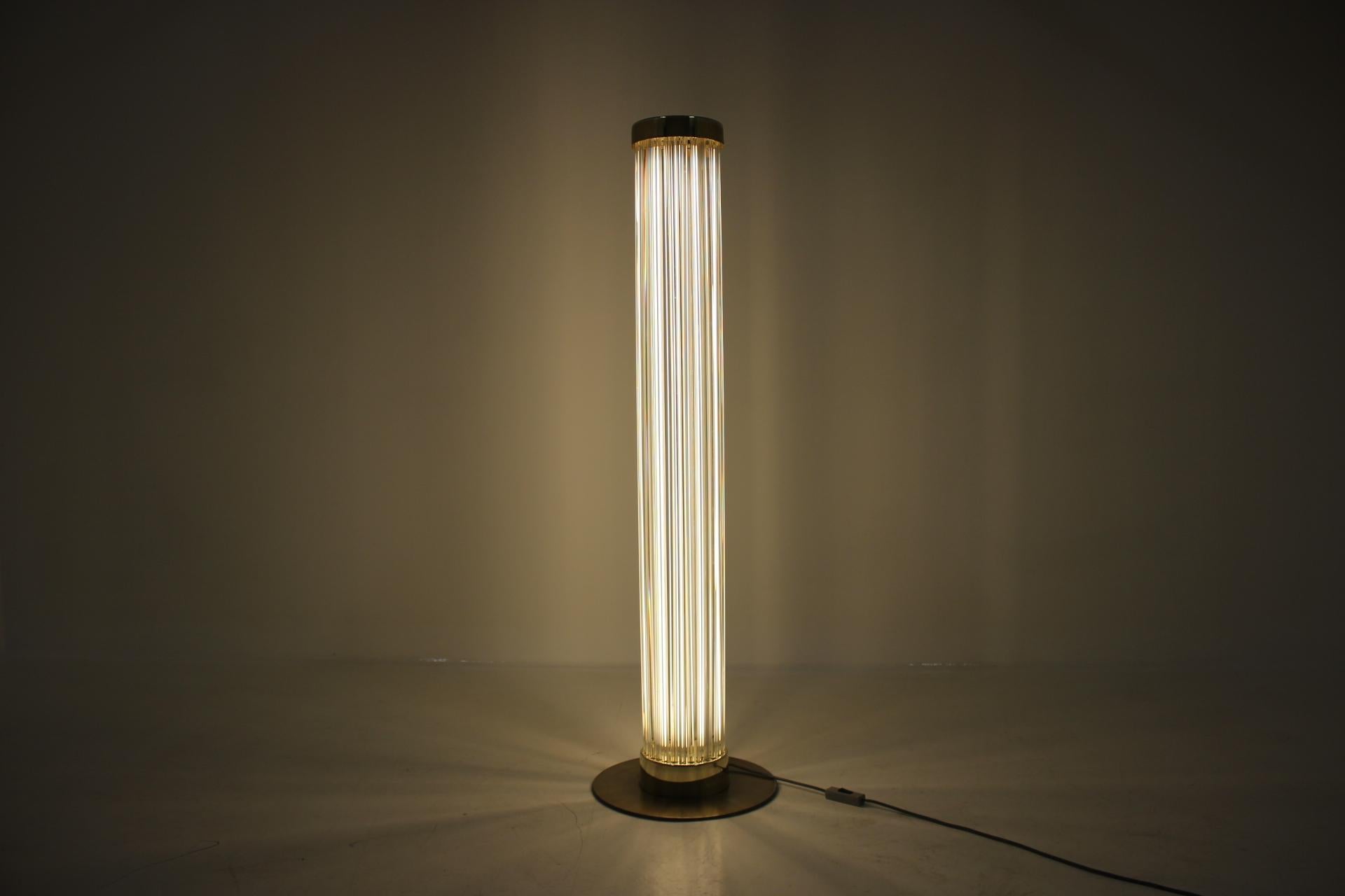 Rare Design Brass and Art Glass Modern Floor Lamp Kamenický Šenov/Preciosa, 1960 For Sale 1