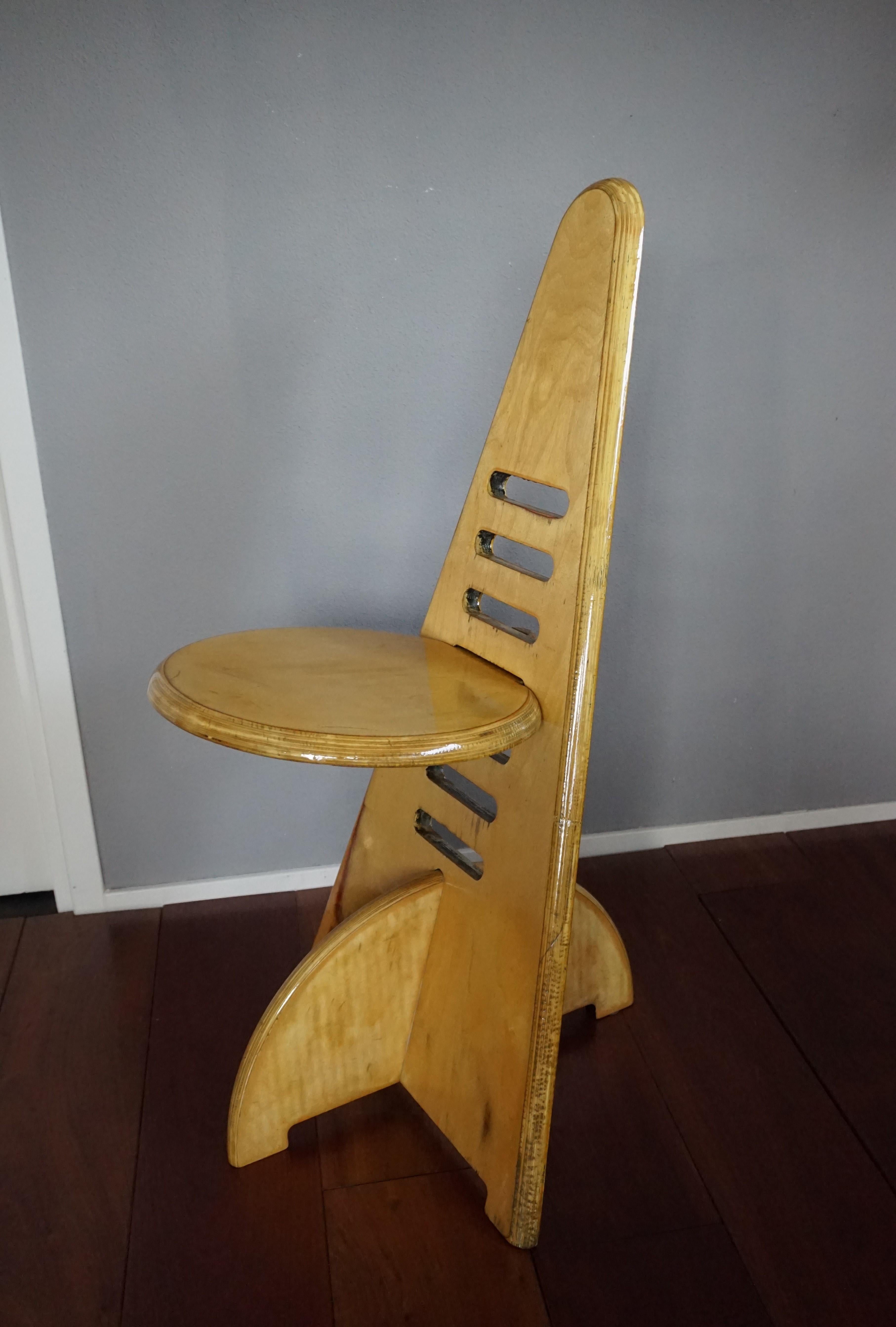 Hand-Crafted Rare Design & Height Adjustable Mid-Century Modern Plywood Music Chair and Stand