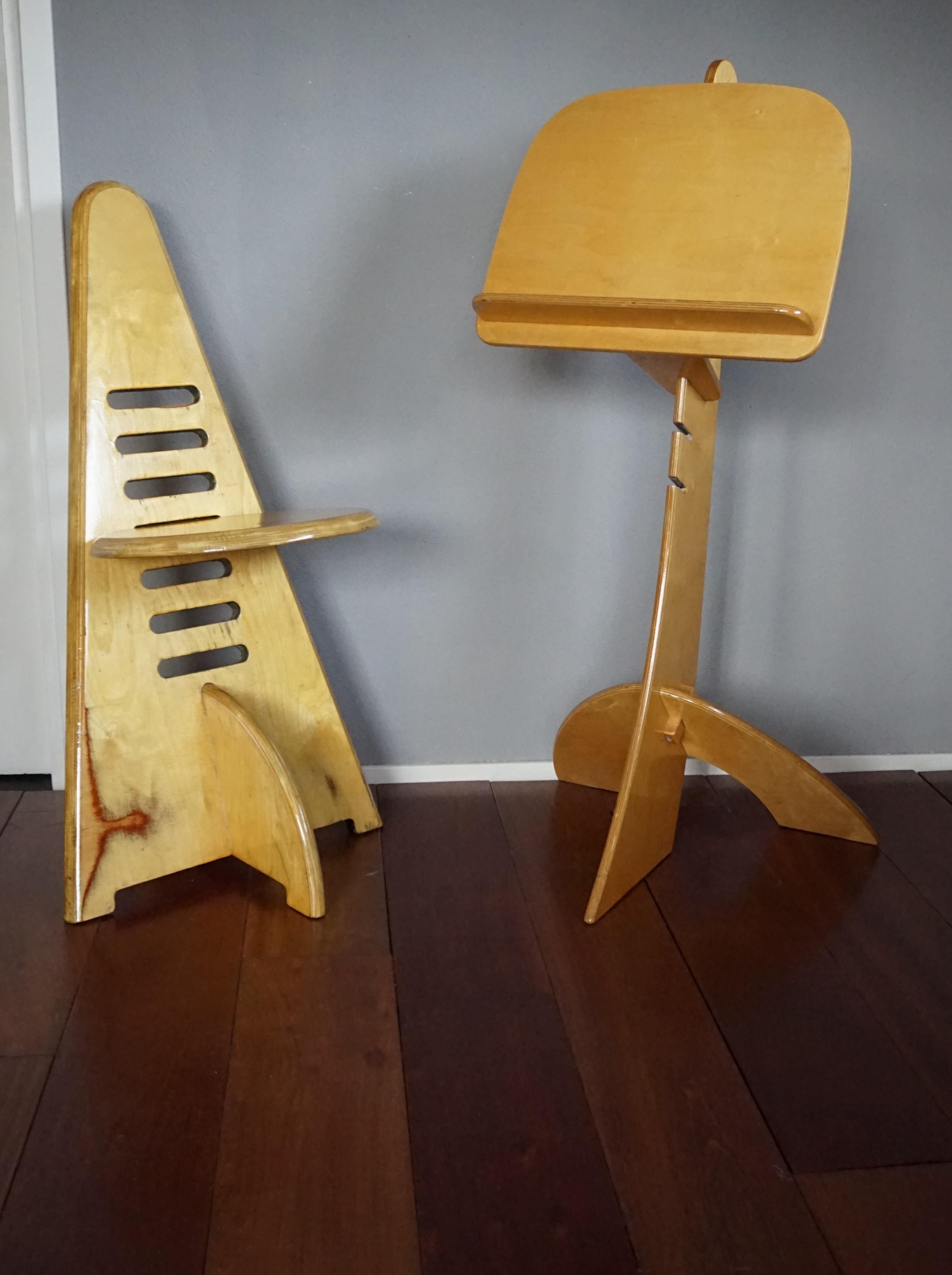 Rare Design & Height Adjustable Mid-Century Modern Plywood Music Chair and Stand 1