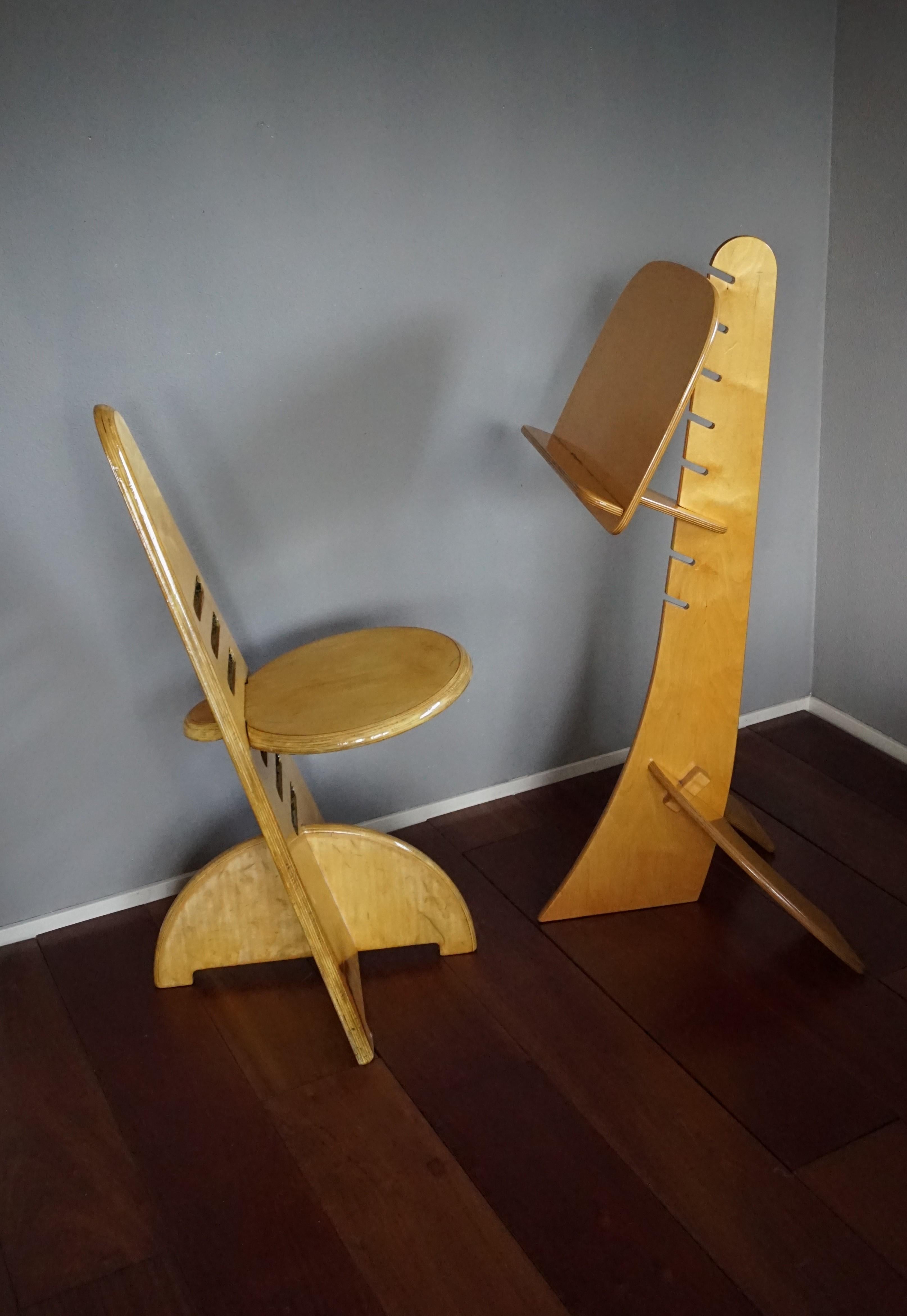 Rare Design & Height Adjustable Mid-Century Modern Plywood Music Chair and Stand 2