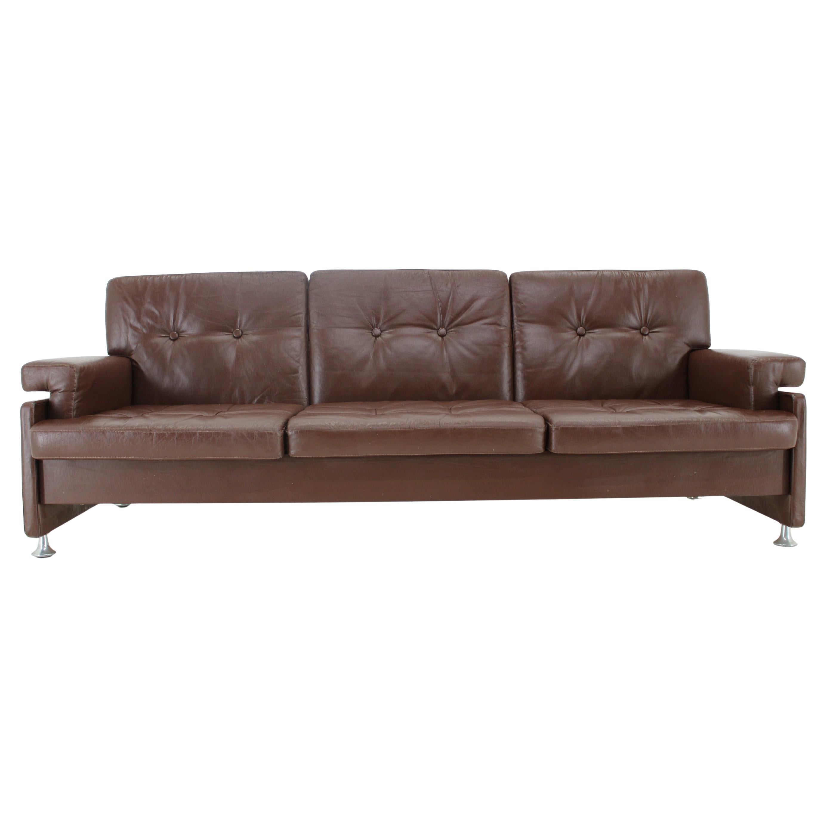 Rare Design Leather Folding Sofa by Arch. Spicka, 1970s, Czechoslovakia