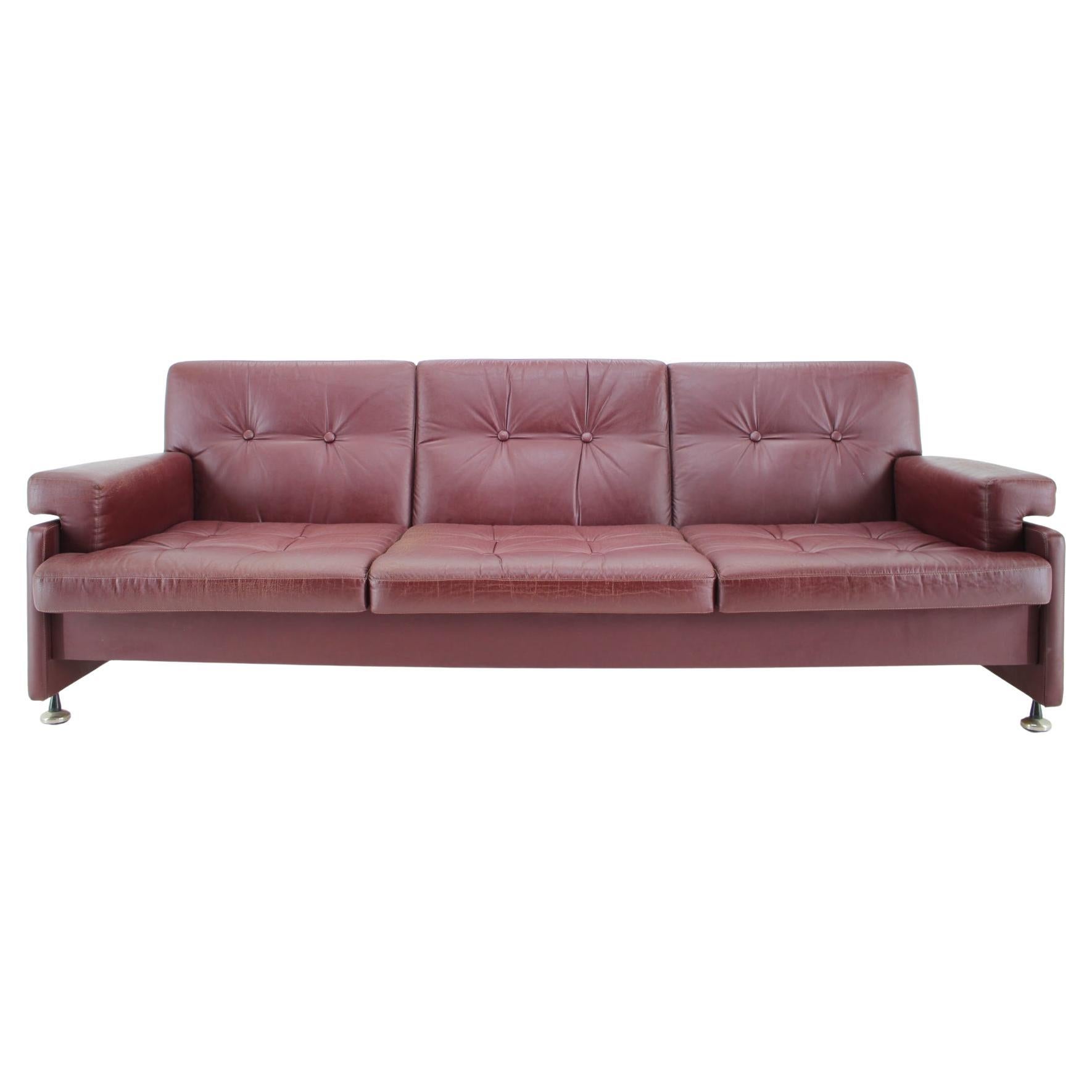 Rare Design Leather Folding Sofa by Arch. Spicka, 1970s, Czechoslovakia For Sale