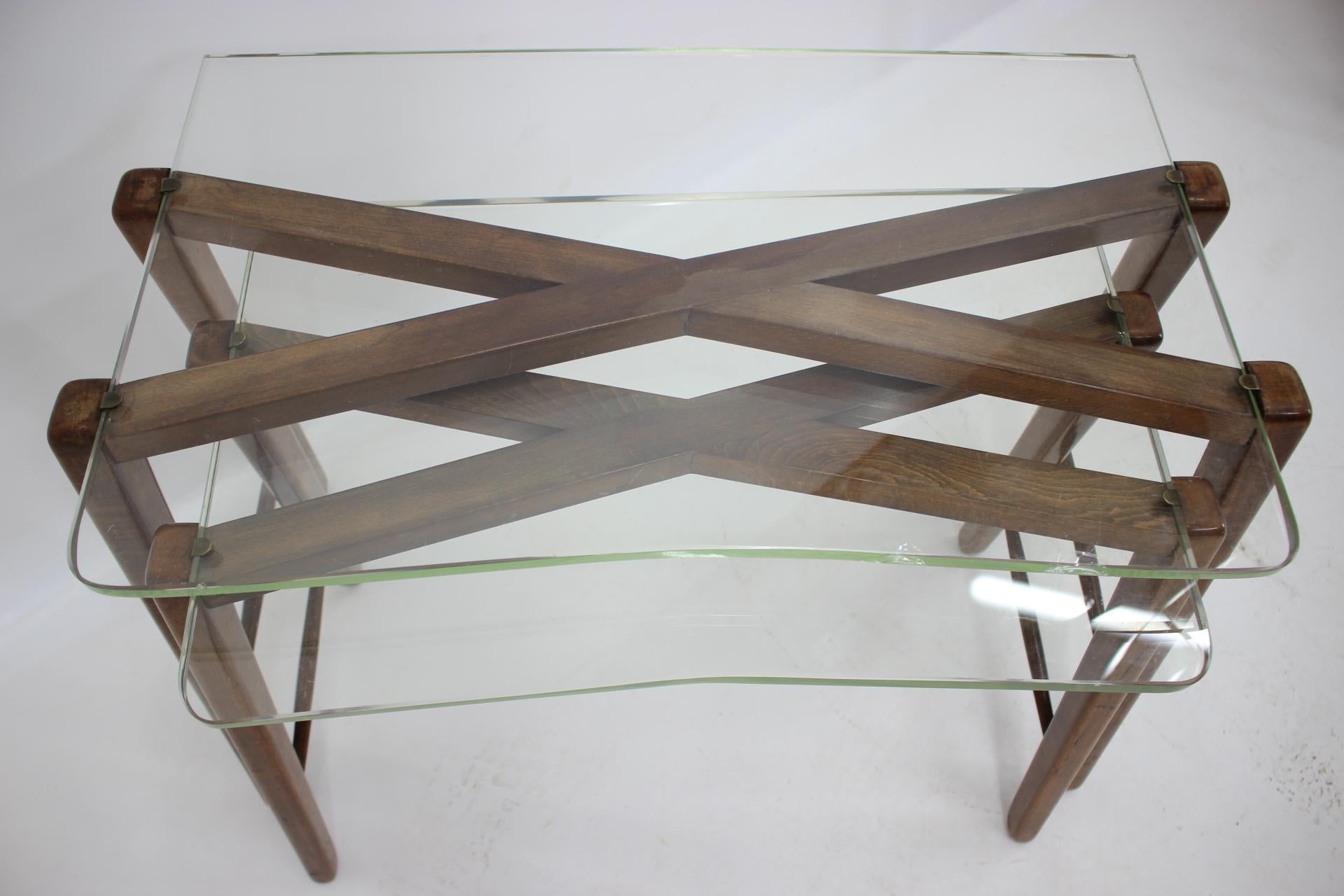Glass Rare Design Midcentury Organic Wooden Side, Nesting Tables, 1950s For Sale