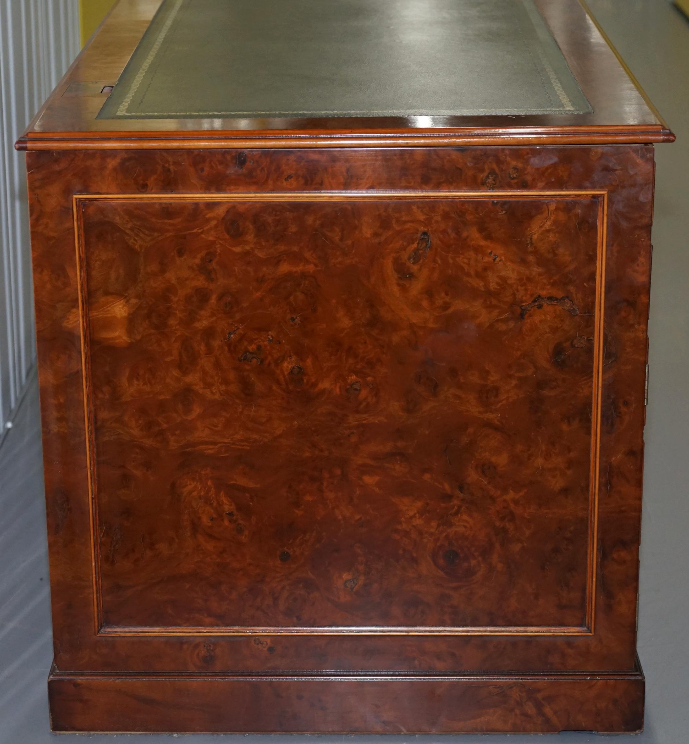 Rare Designed to House Computer Panelled Burr Walnut Green Leather Partner Desk 4