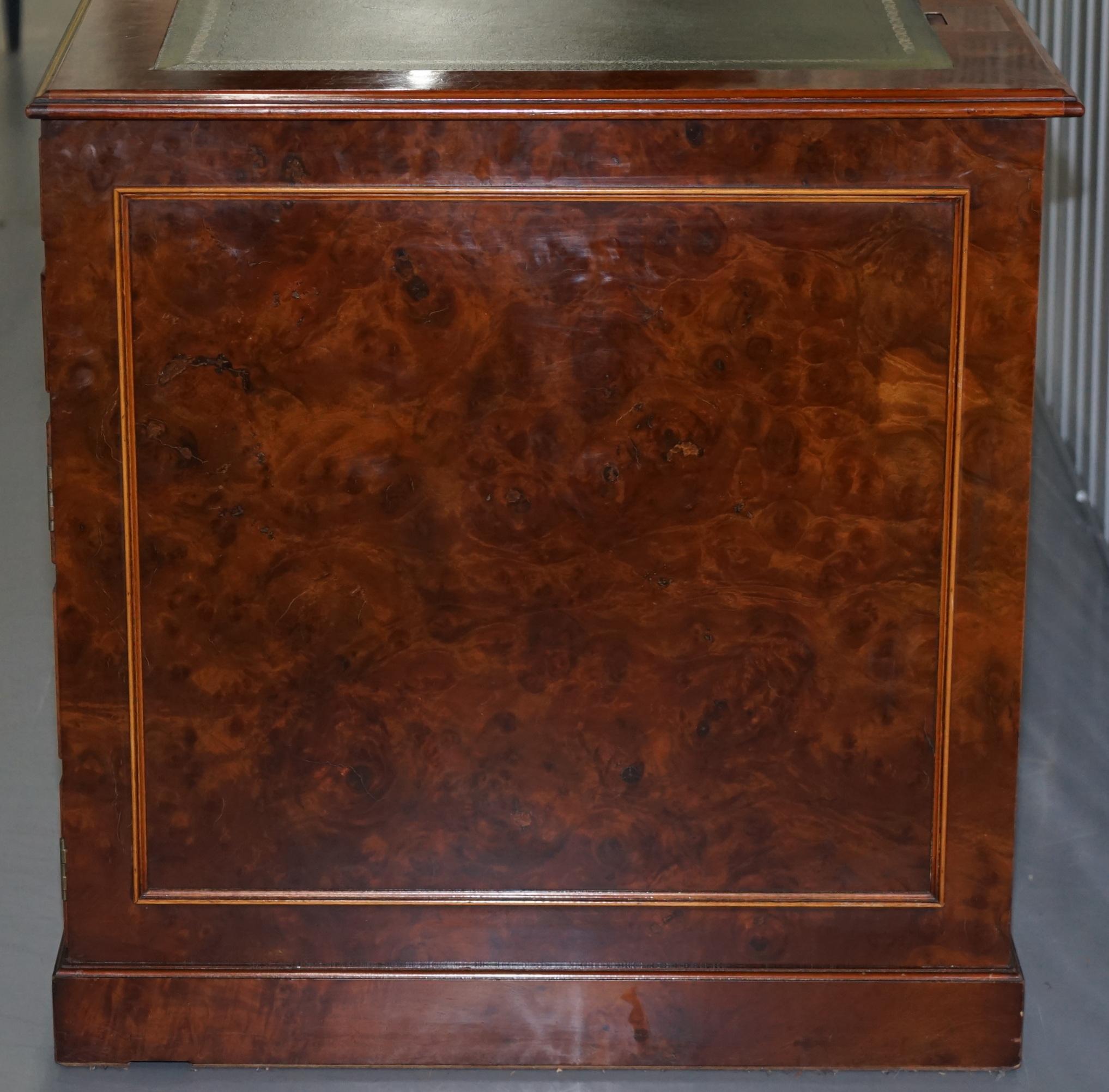 Rare Designed to House Computer Panelled Burr Walnut Green Leather Partner Desk 5