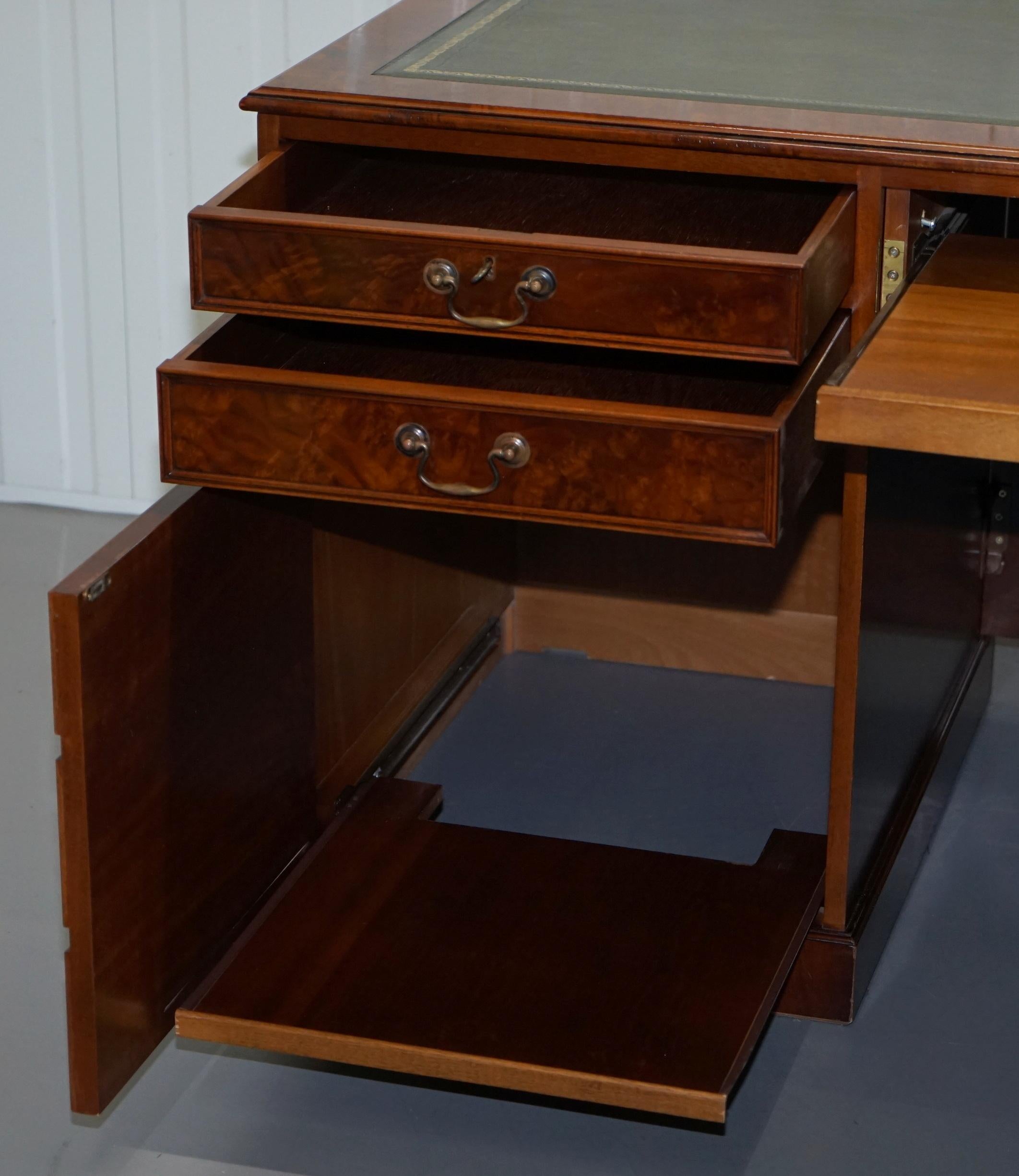 Rare Designed to House Computer Panelled Burr Walnut Green Leather Partner Desk 7