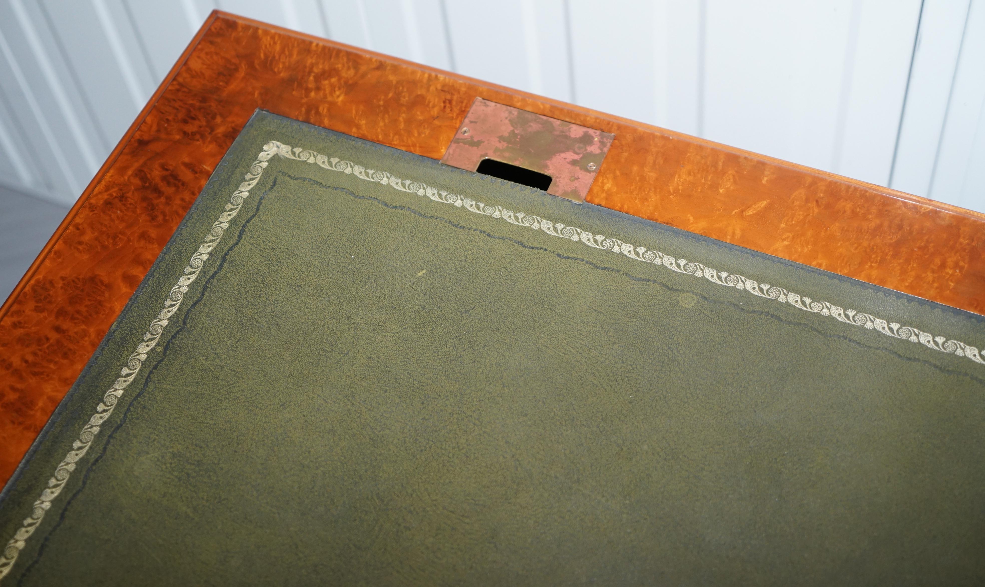 Rare Designed to House Computer Panelled Burr Walnut Green Leather Partner Desk 3