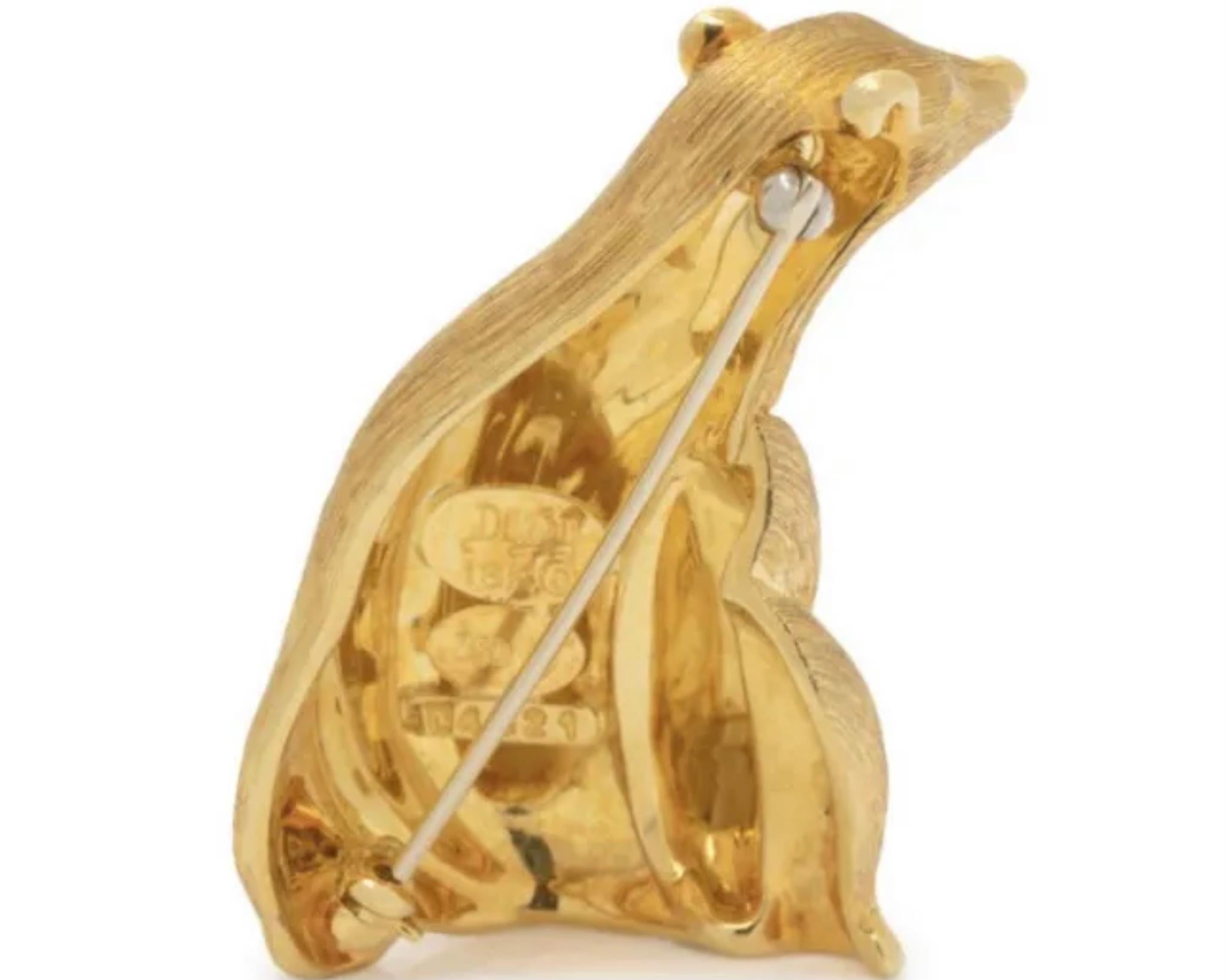 Rare Designer Henry Dunay Bear Animal Brooch Sabi Pin 18k Yellow Gold Unique In Excellent Condition In Perry, FL