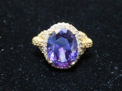 Rare Designer Style Estate 18KT Gold over Sterling Silver Amethyst Stone Ring