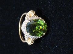 Rare Designer Style Estate 18KT Gold over Sterling Silver Peridot Stone Ring