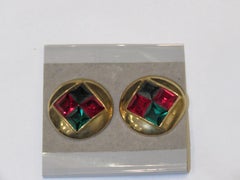 Rare Designer Style Estate 18KT Heavy Gold Colored Prism Rainbow Earrings