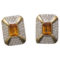 Pendientes Cúbicos de Citrino en Oro Pesado de 18 KT, Estilo de Diseño Raro