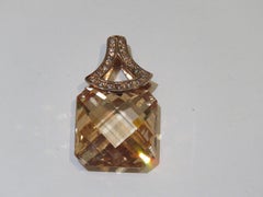 Rare Designer Style Estate 18KT Heavy Gold Sterling Silver Citrine Stone Pendant