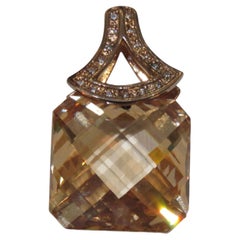 Rare Designer Style Estate 18KT Heavy Gold Sterling Silver Citrine Stone Pendant
