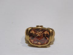 Rare Designer Style Estate 18KT Heavy Gold Sterling Silver Citrine Stone Ring