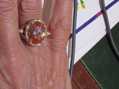 Rare Designer Style Estate 18KT Heavy Gold Sterling Silver Citrine Stone Ring