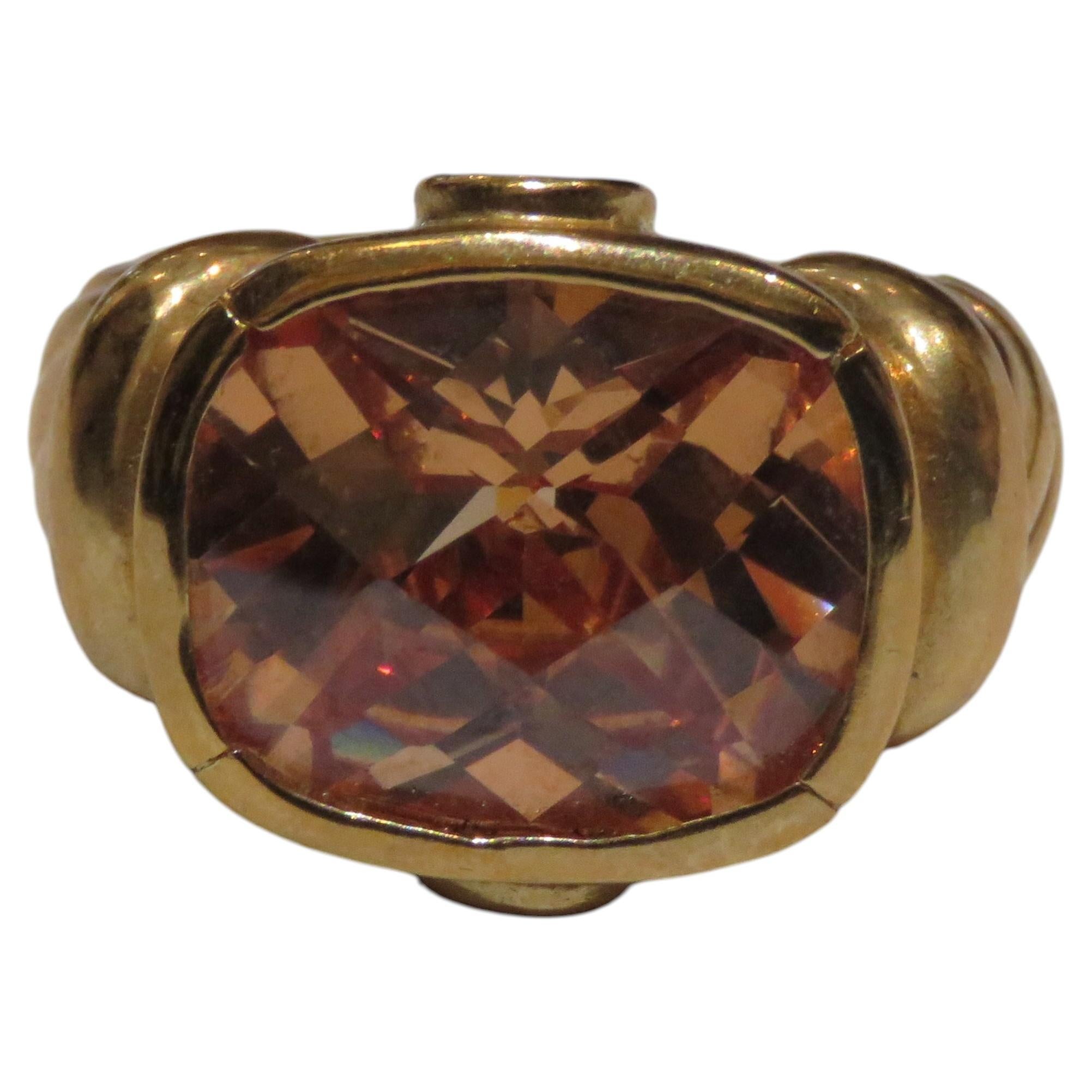 Seltene Designer Style Estate 18KT Heavy Gold Sterling Silber Citrin Stone Ring